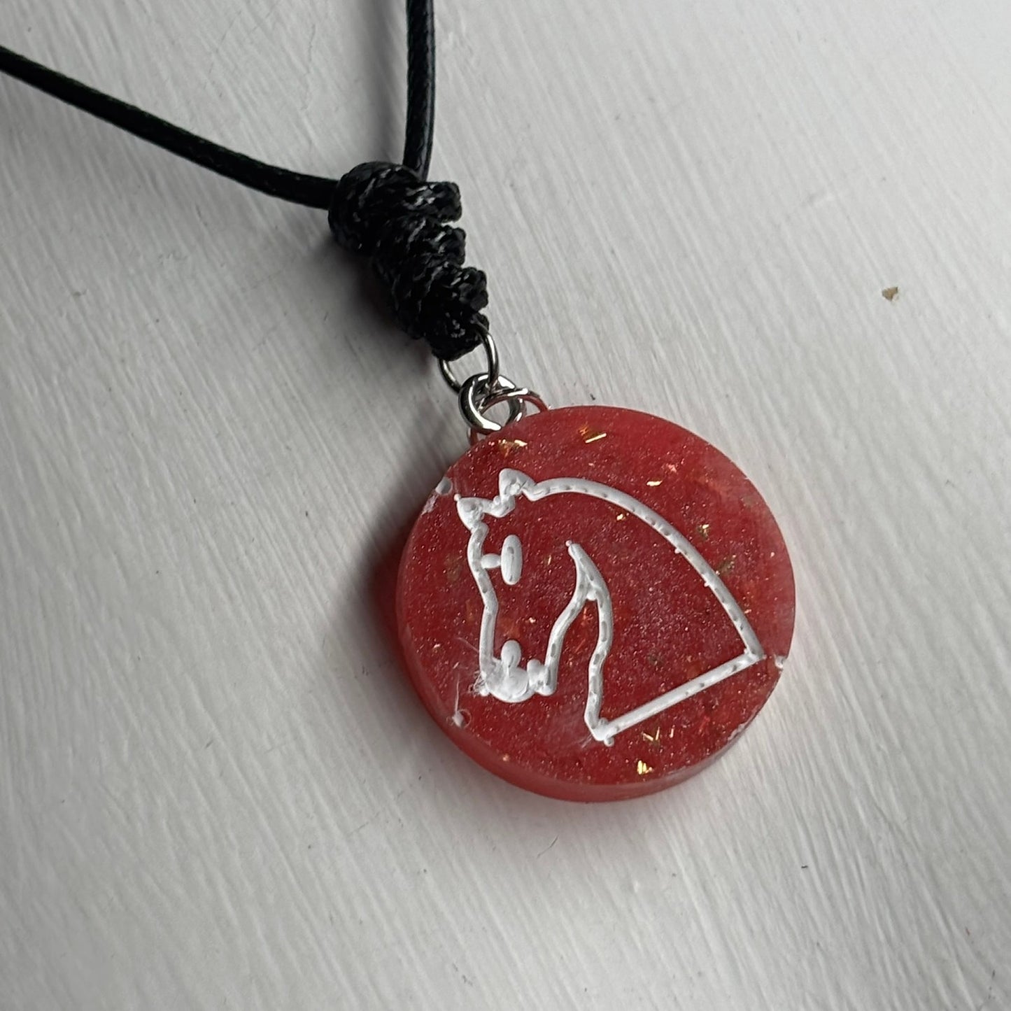 Sparkle Red Knight - Handmade Resin Chess Necklace