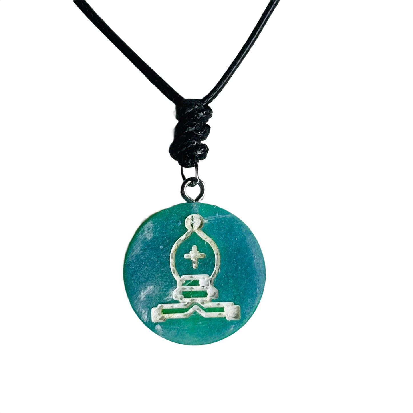 Aqua Blue Bishop - Handmade Resin Chess Necklace