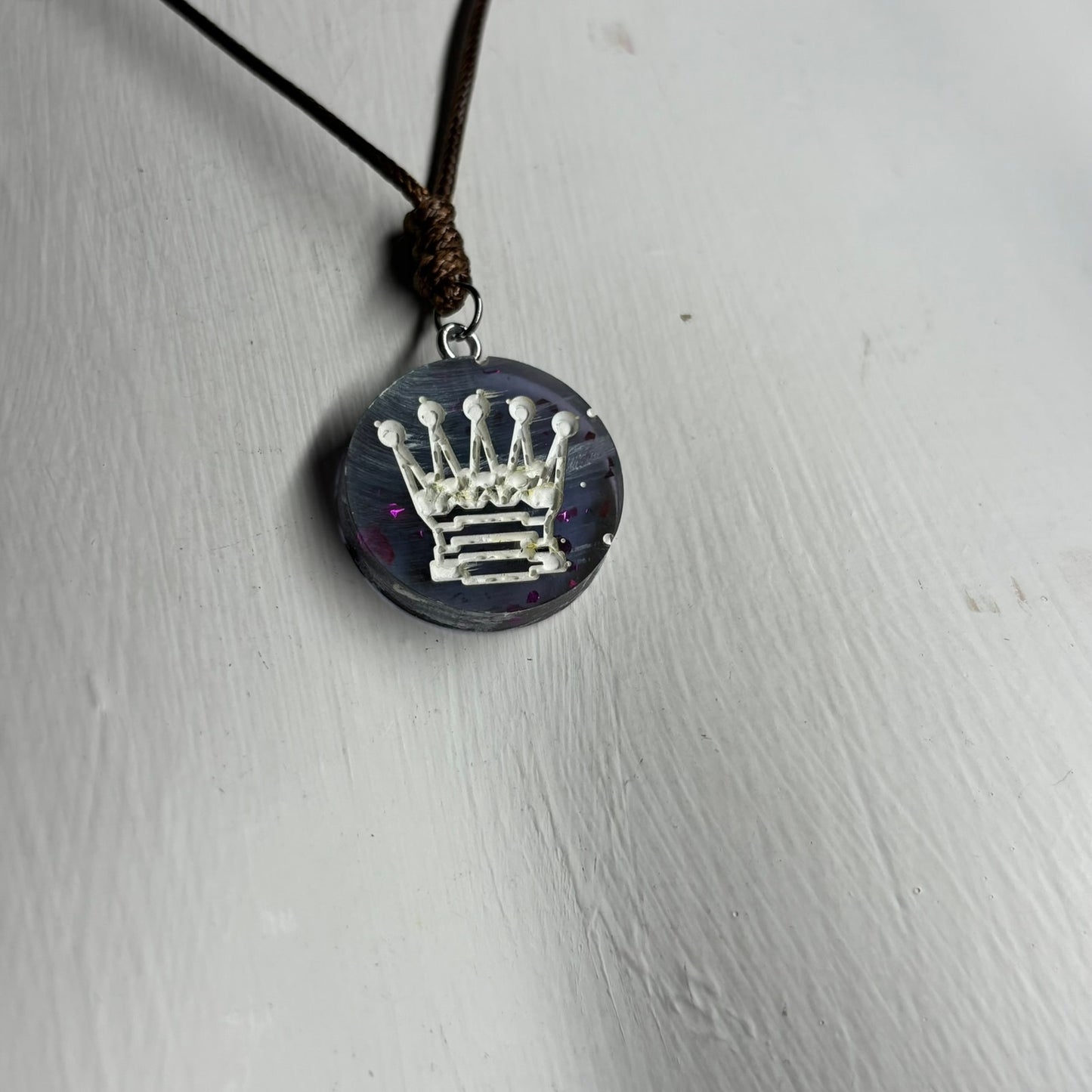 Translucent Purple Queen - Handmade Resin Chess Necklace