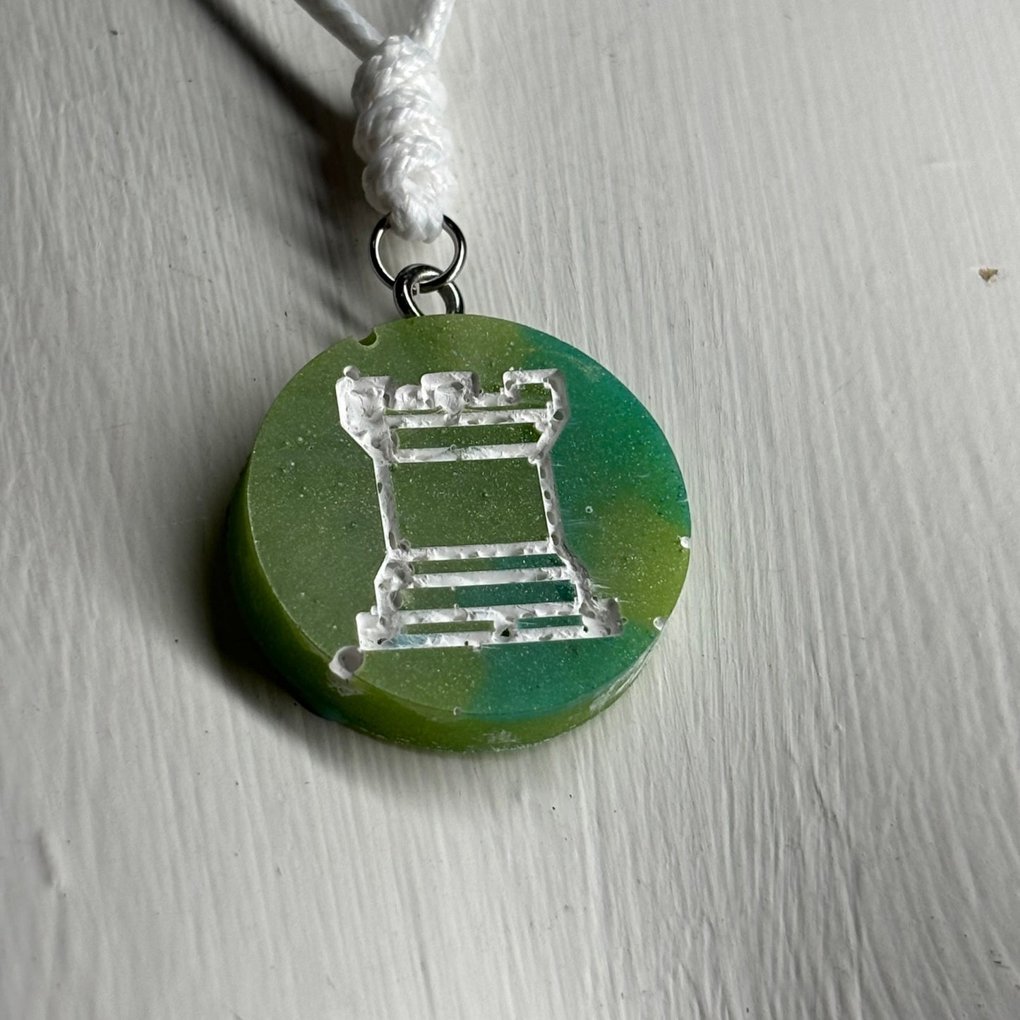 Green Forest Rook - Handmade Resin Chess Necklace