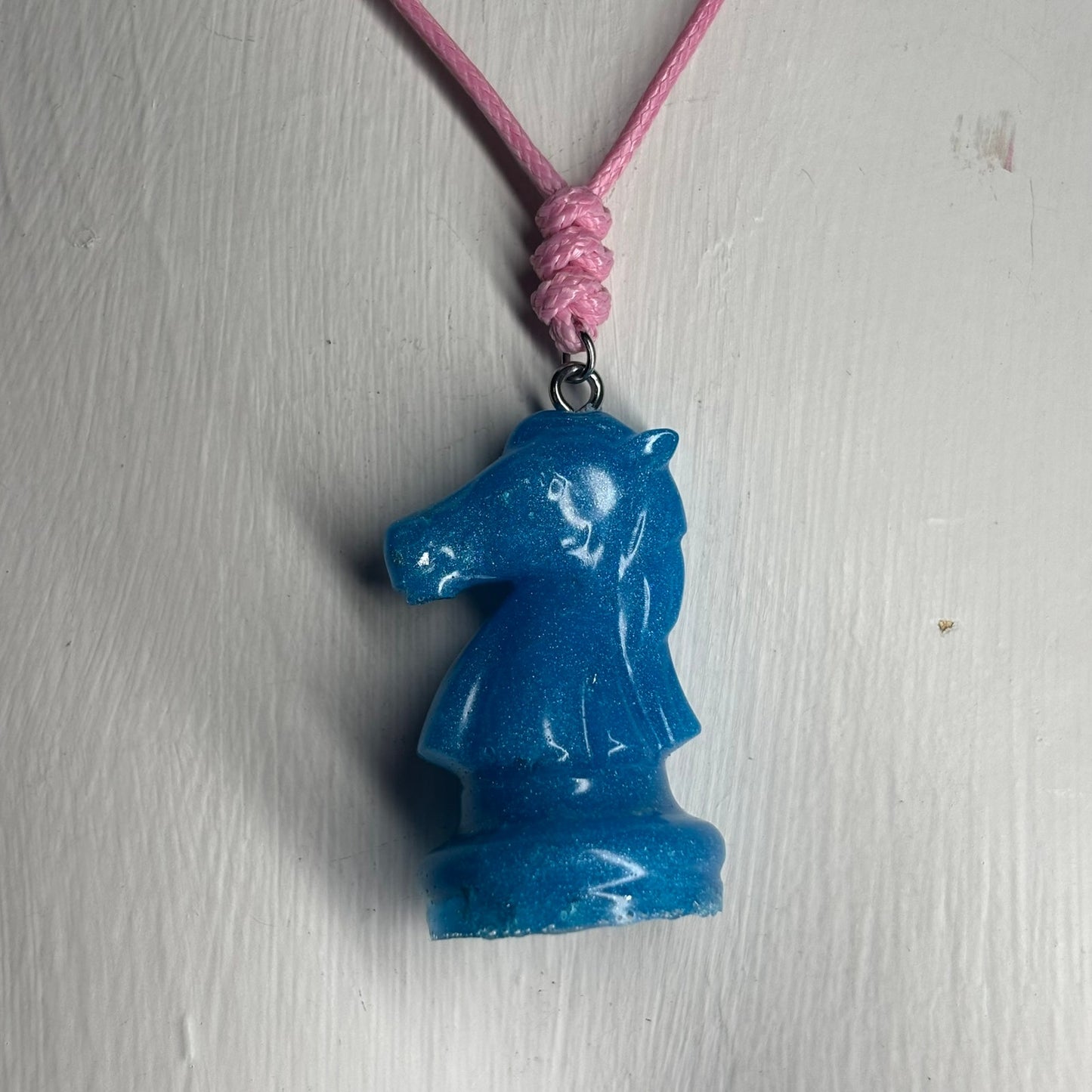 Blue Knight - Handmade Resin Chess Necklace