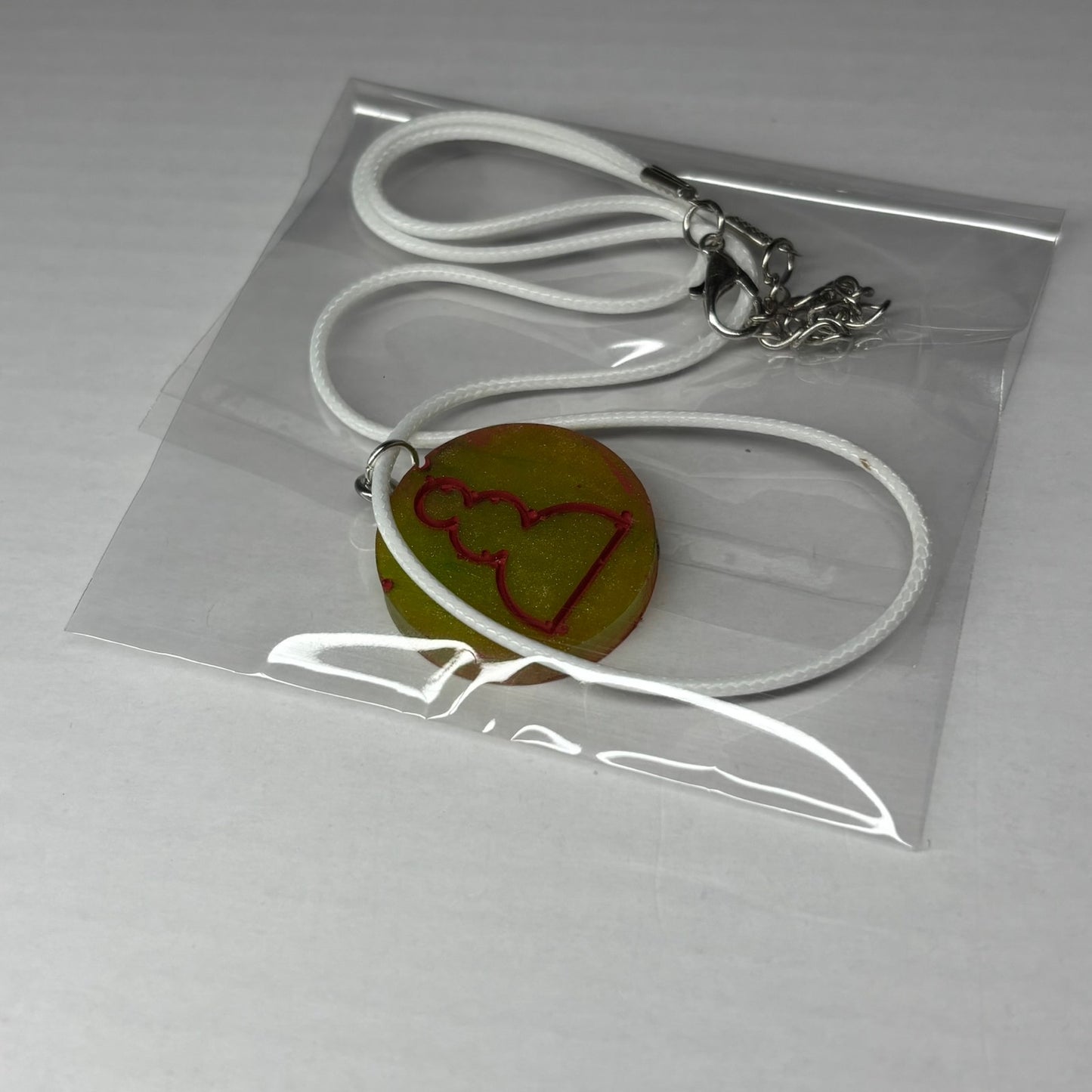Lime Green Red Print Pawn - Handmade Resin Chess Necklace