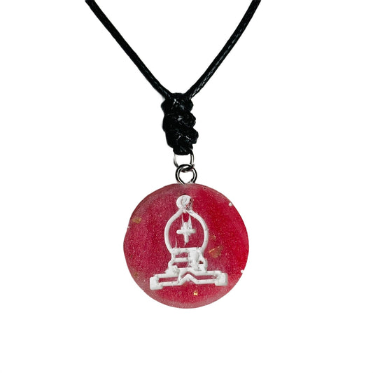 Candy Red Bishop - Handmade Resin Chess Necklace - Flat Edition