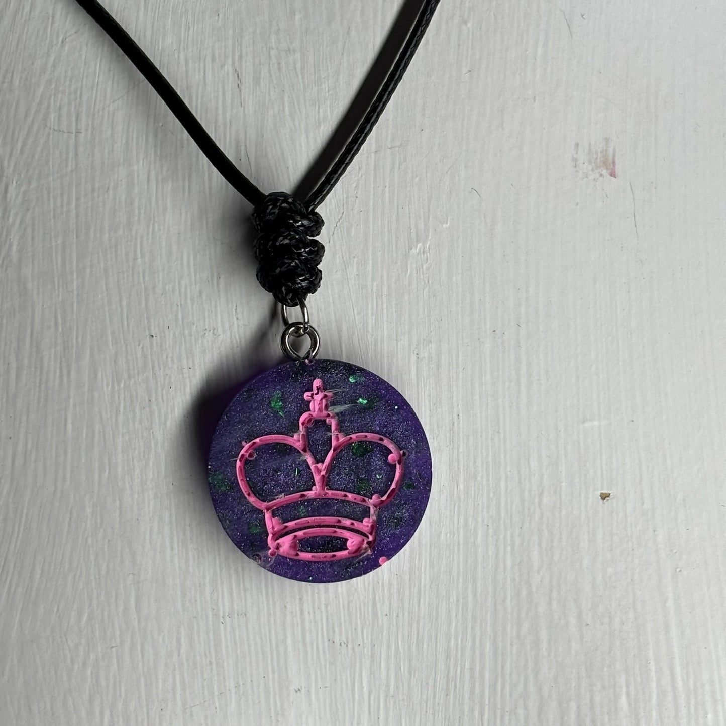 Purple Crystal Pink King - Handmade Resin Chess Necklace