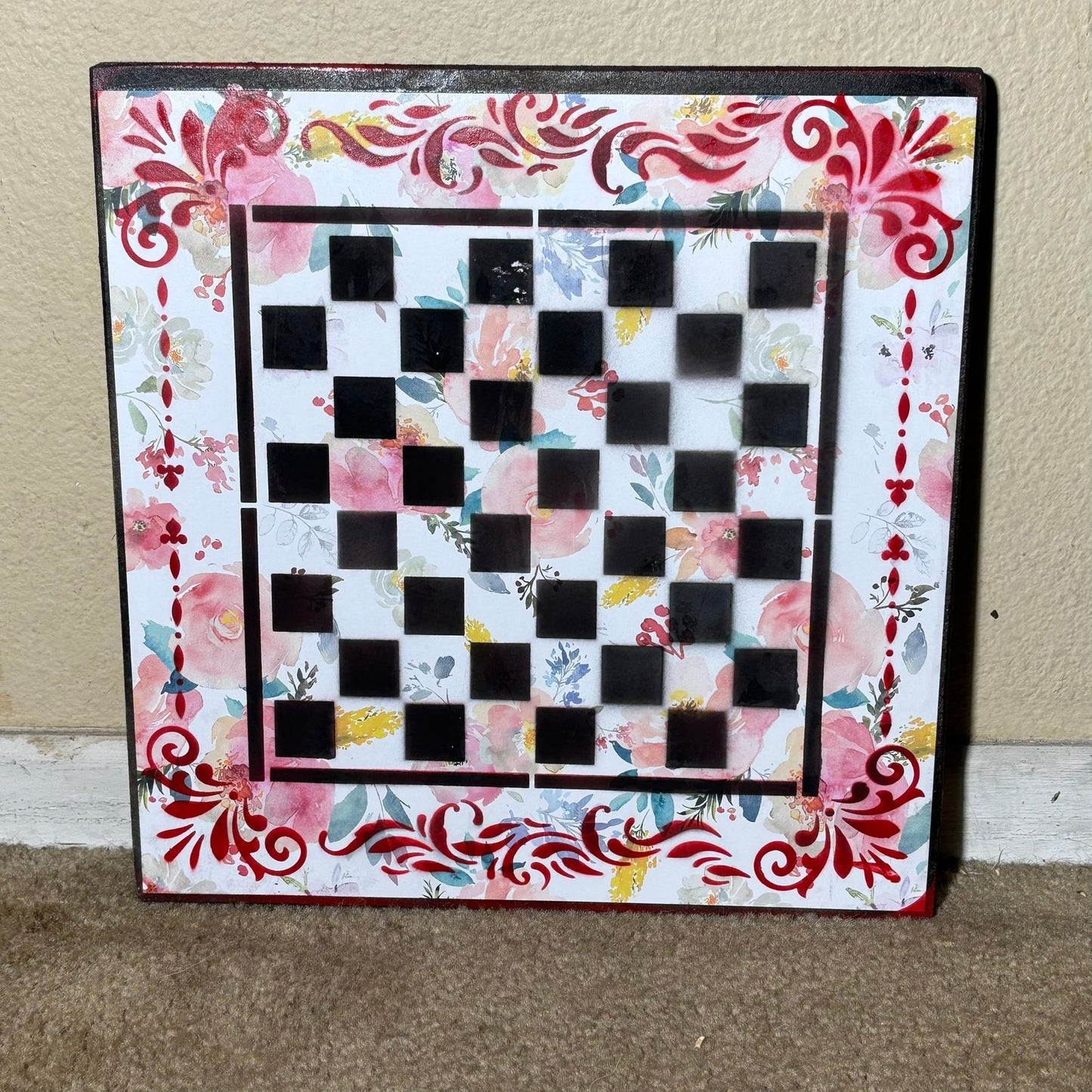 Rose Red Flowers - Scrapbook Chess Board