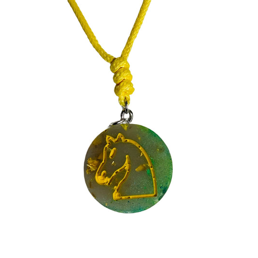 Green & Yellow Knight - Handmade Resin Chess Necklace