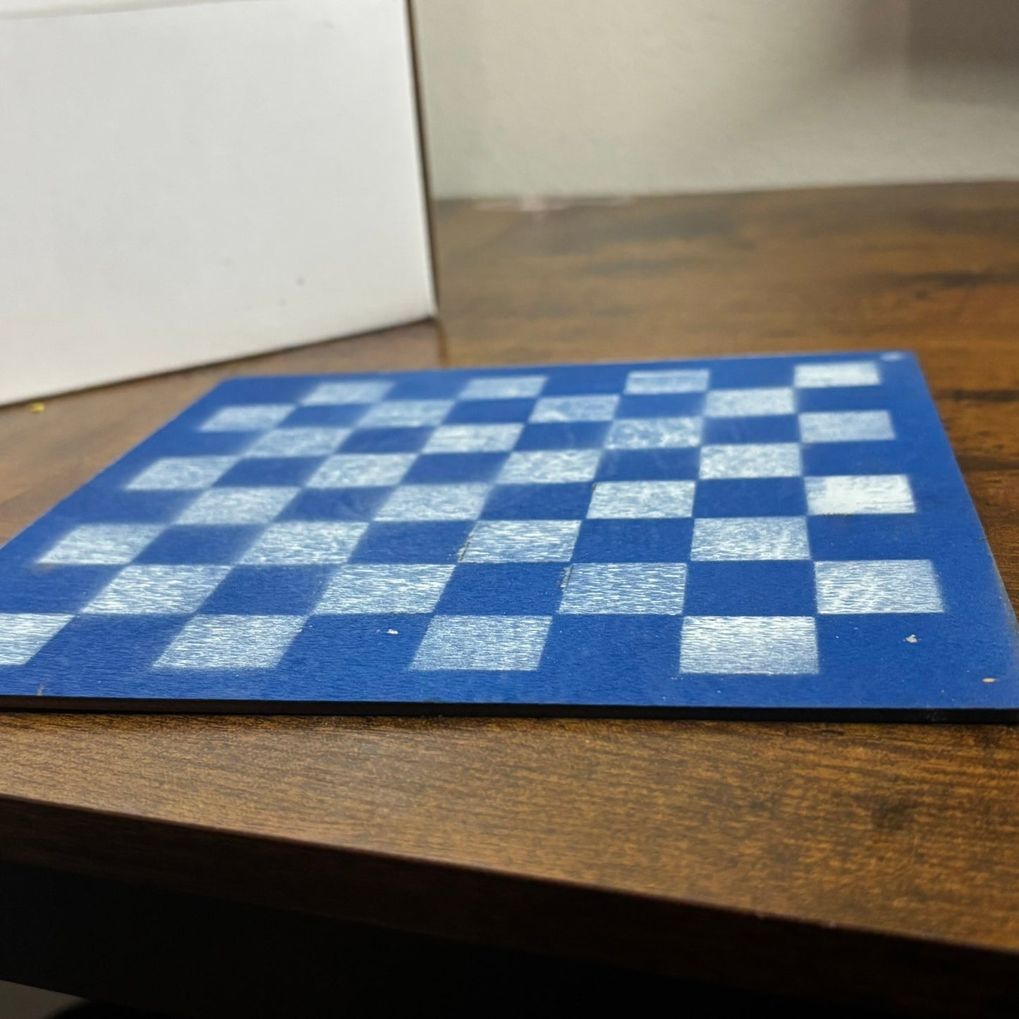Blue & White - Painted Thin Wooden Chess Board