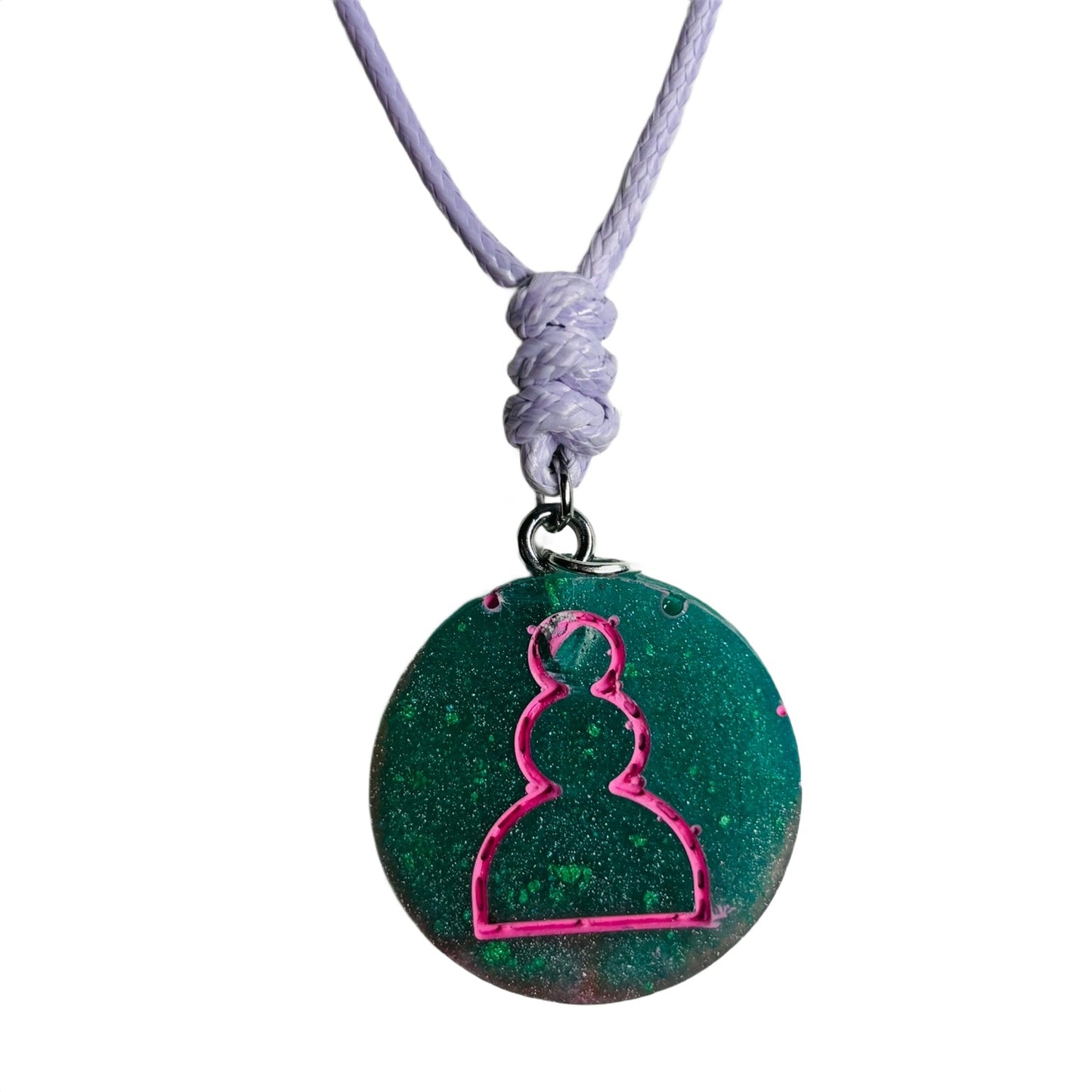 Pink/Green Pawn - Handmade Resin Chess Necklace