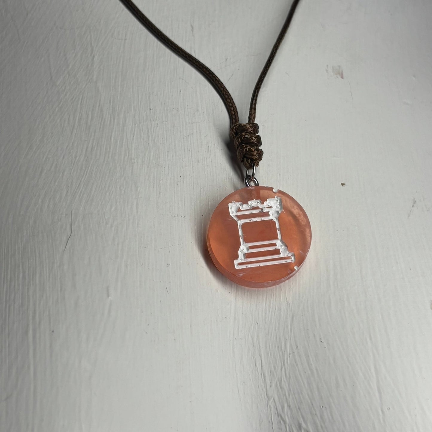 Orange Rook - Handmade Resin Chess Necklace