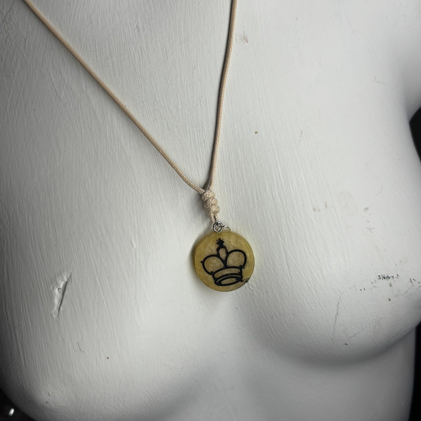 Cream Green King - Handmade Resin Chess Necklace