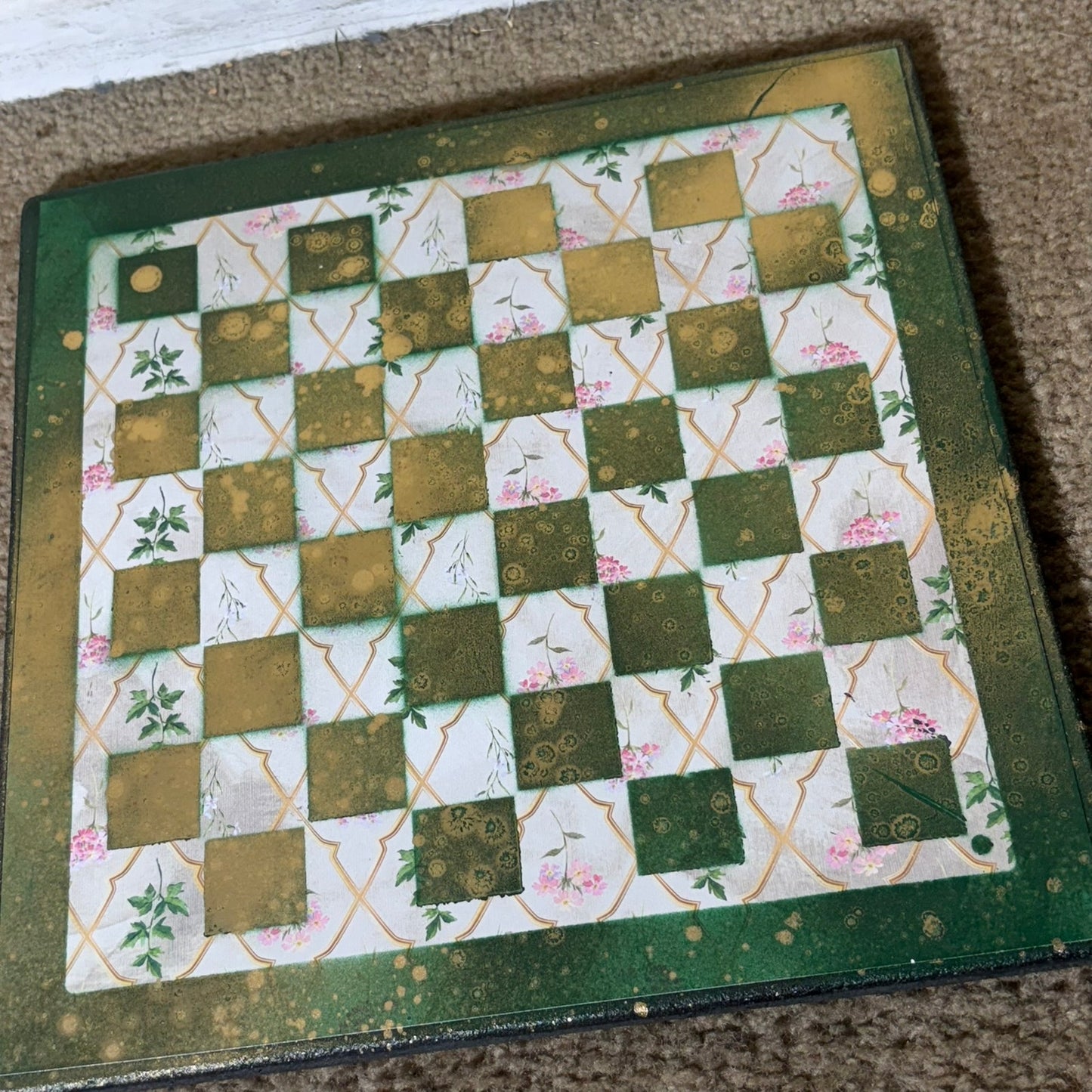 Vintage Golden Green - Scrapbook Chess Board