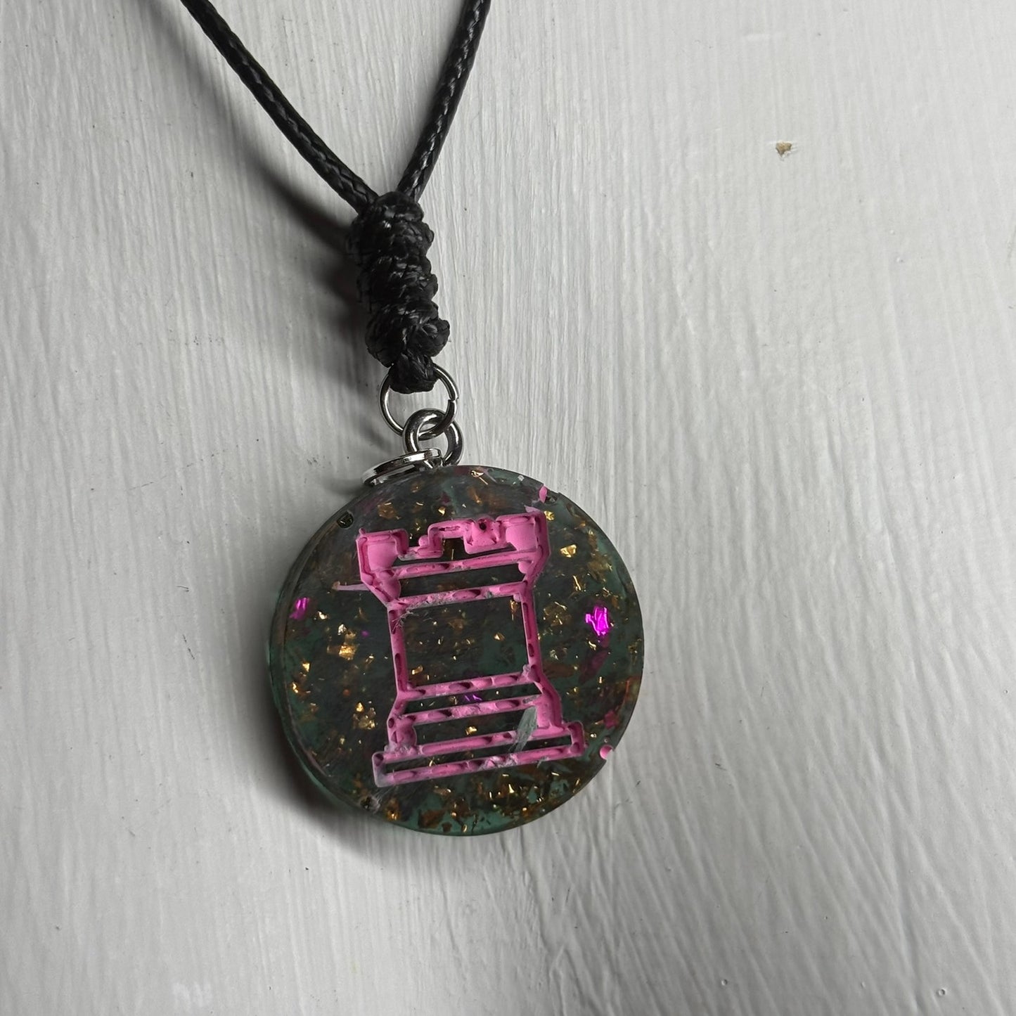 Forest Pink Rook - Handmade Resin Chess Necklace