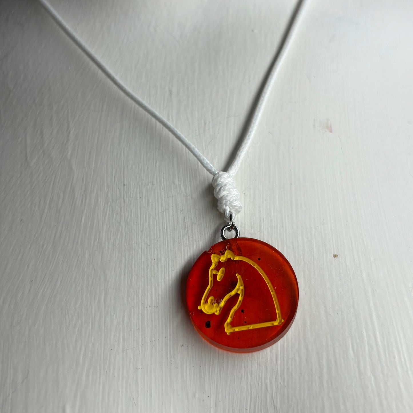 Cherry Red Knight - Handmade Resin Chess Necklace