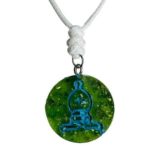 Glittered Green Bishop - Handmade Resin Chess Necklace
