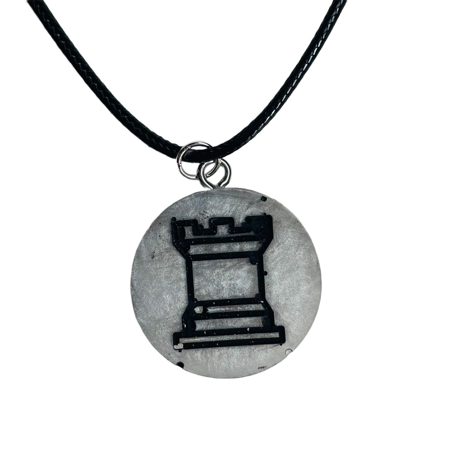 Silver Rook - Handmade Resin Chess Necklace