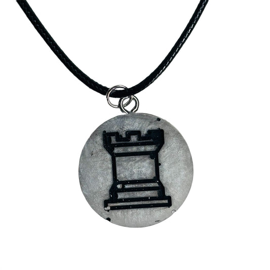 Silver Rook - Handmade Resin Chess Necklace