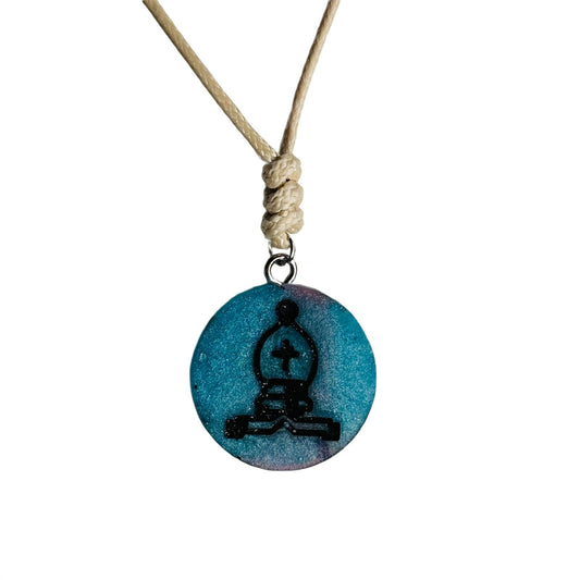 🎁 Blue Bishop - Handmade Resin Chess Necklace (100% off)