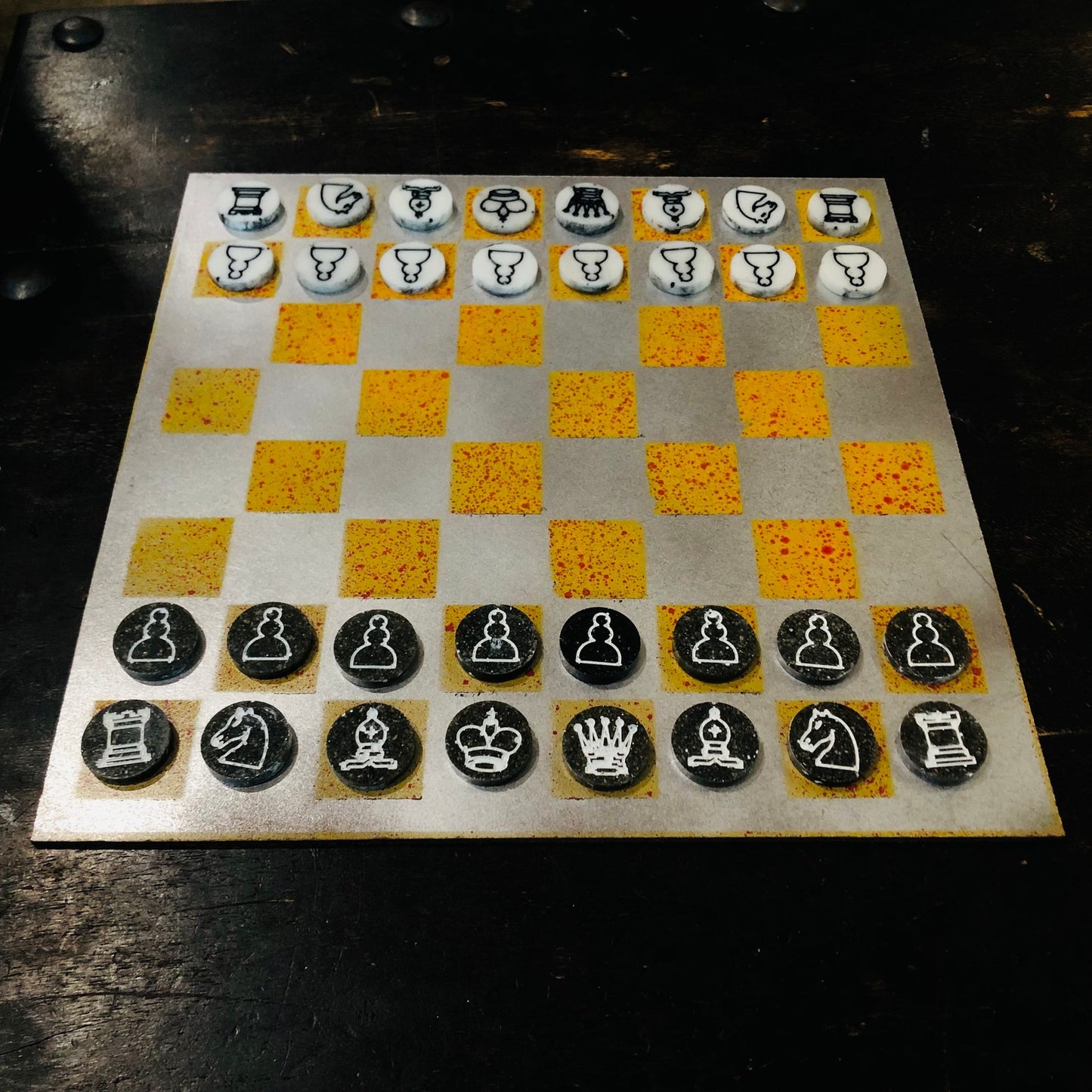 Silver Explosive Yellow - Painted Chess Set