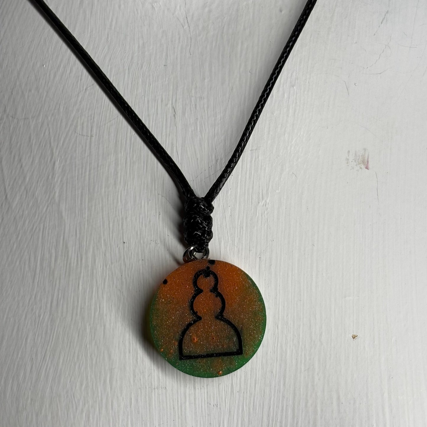 Orange Safari Pawn - Handmade Resin Chess Necklace