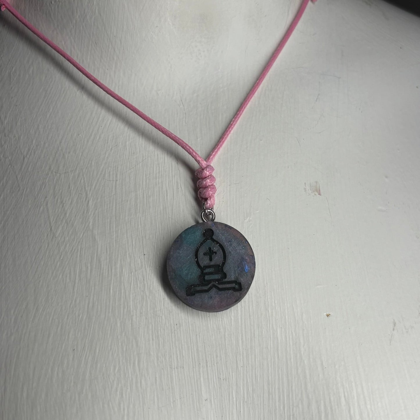 Blue Pink Bishop - Handmade Resin Chess Necklace