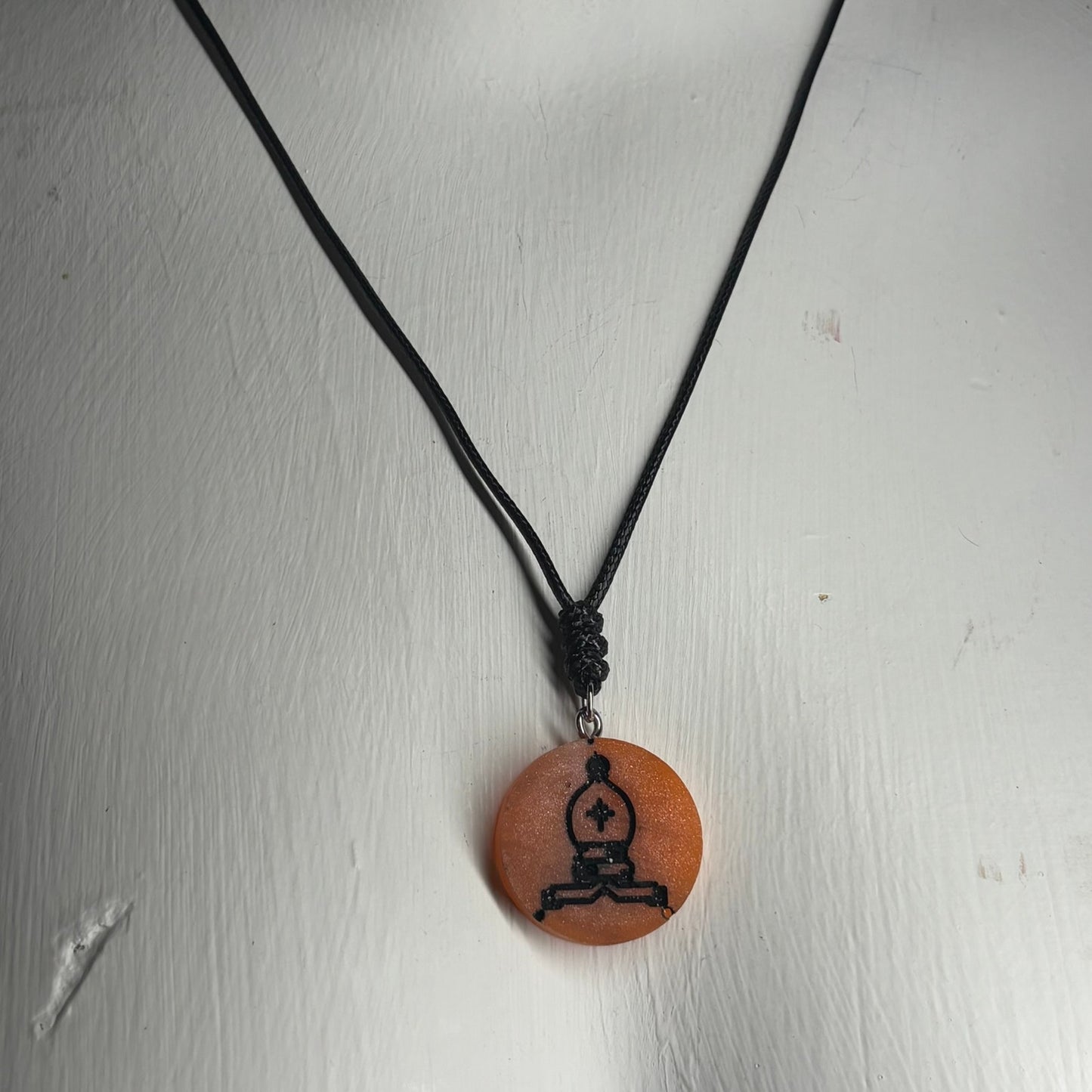 Orange Bishop - Handmade Resin Chess Necklace