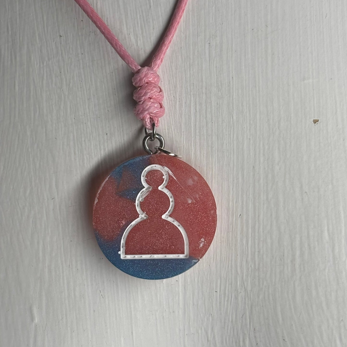 Pink & Blue Pawn - Handmade Resin Chess Necklace
