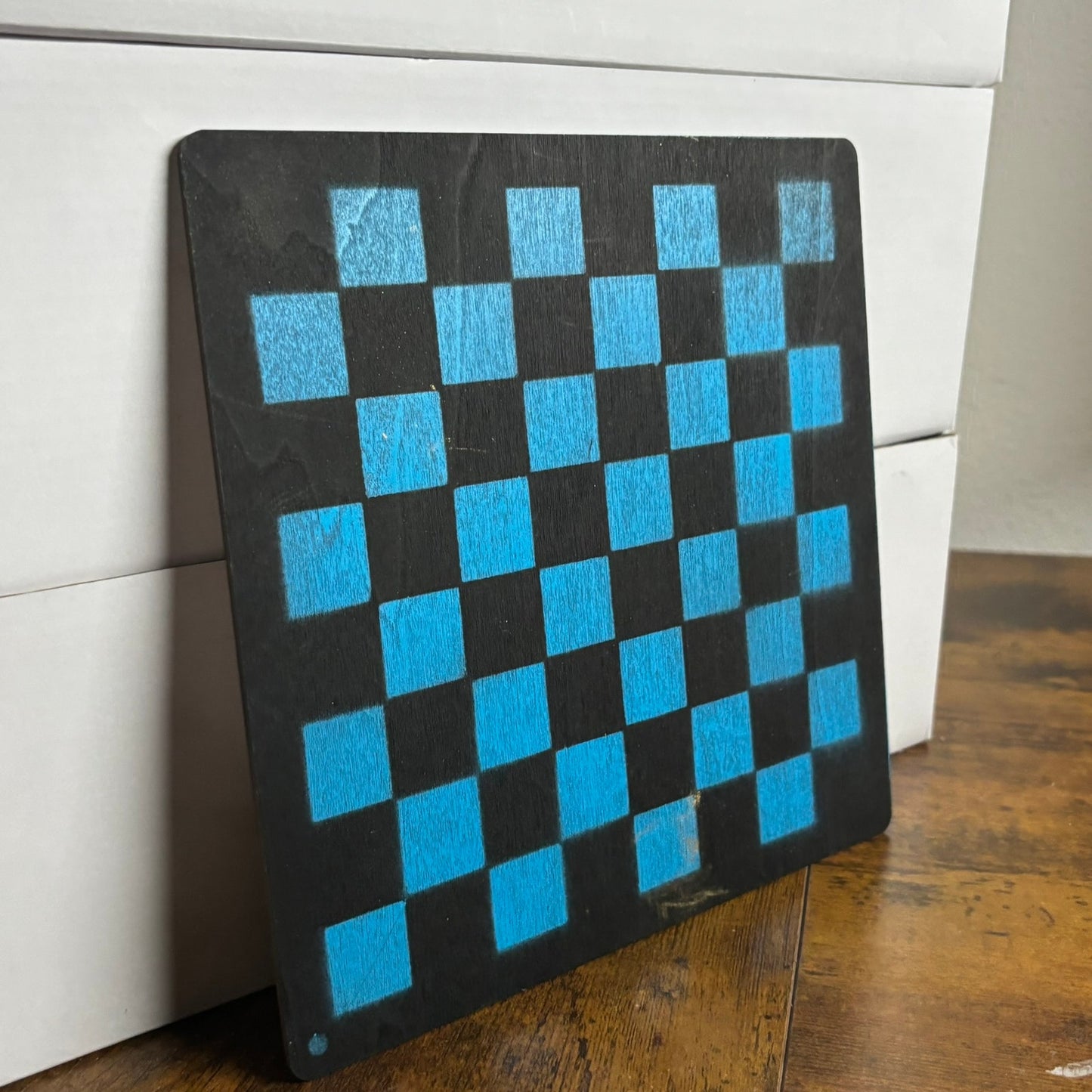 Black & Blue - Painted Thin Wooden Chess Board