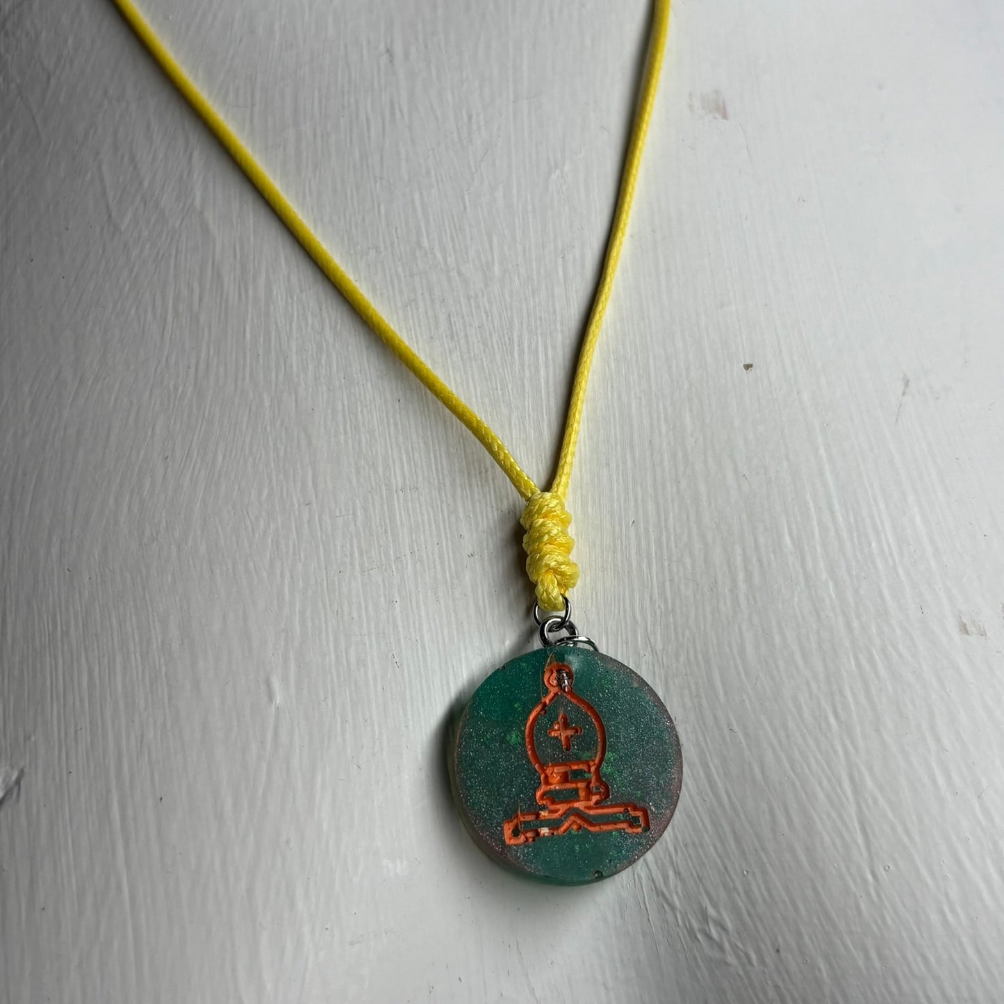 Green & Orange Bishop - Handmade Resin Chess Necklace