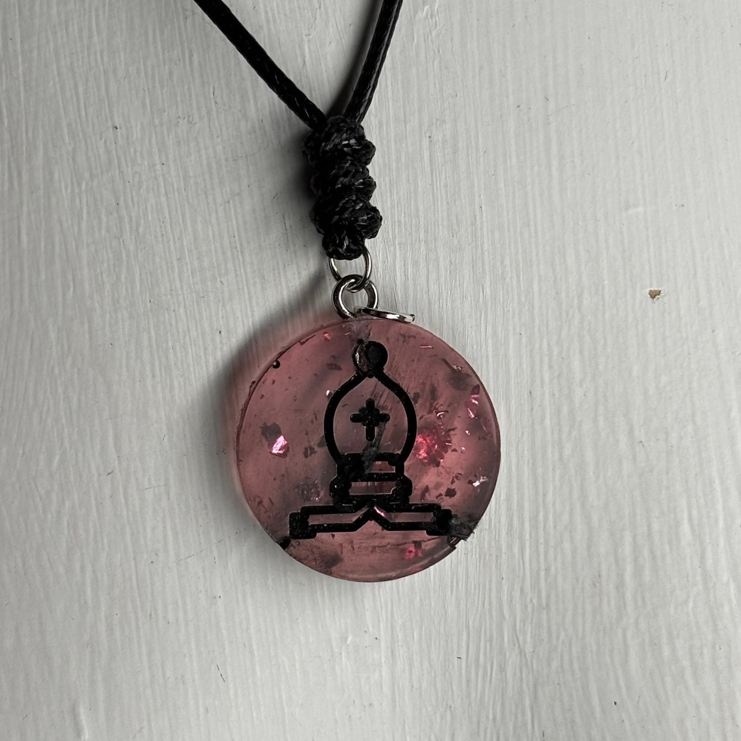 Violet Pink Bishop - Handmade Resin Chess Necklace
