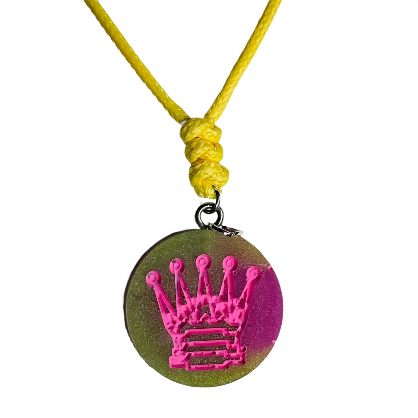 Pink Print Queen - Handmade Resin Chess Necklace