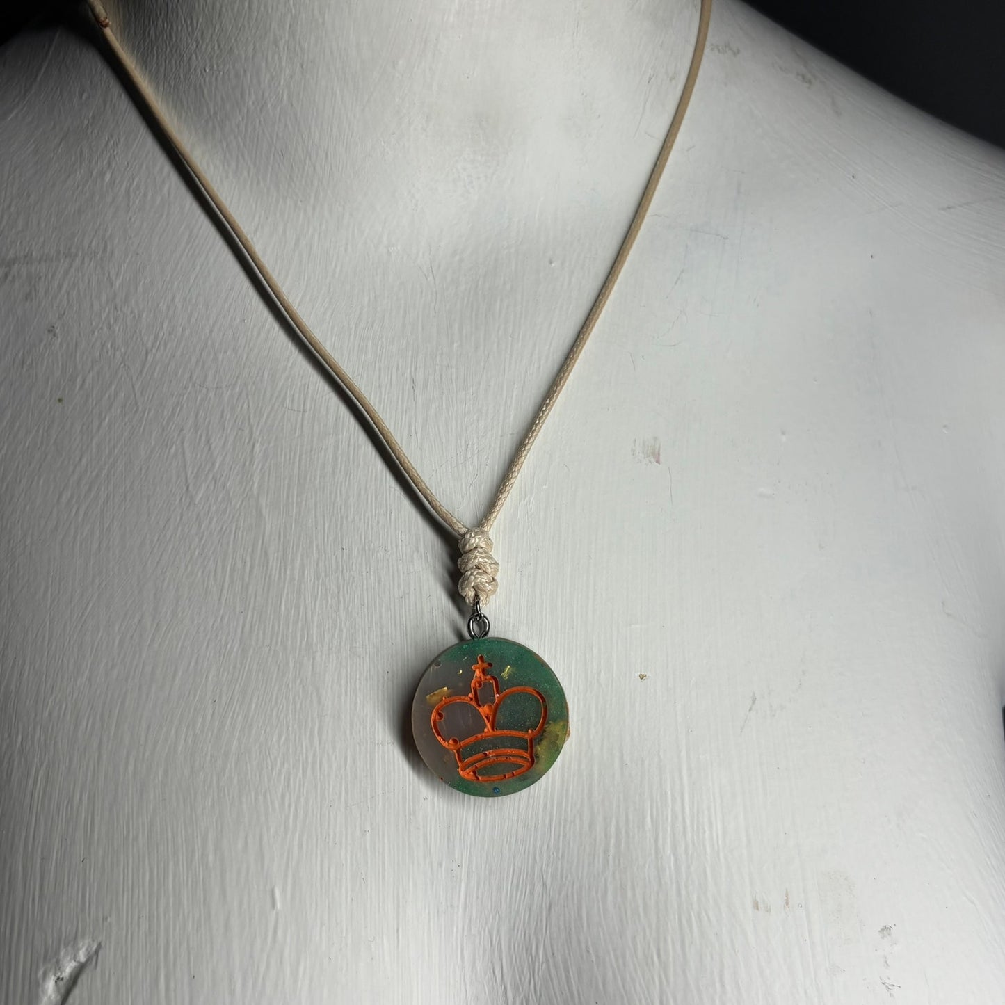 Vintage Green King - Handmade Resin Chess Necklace