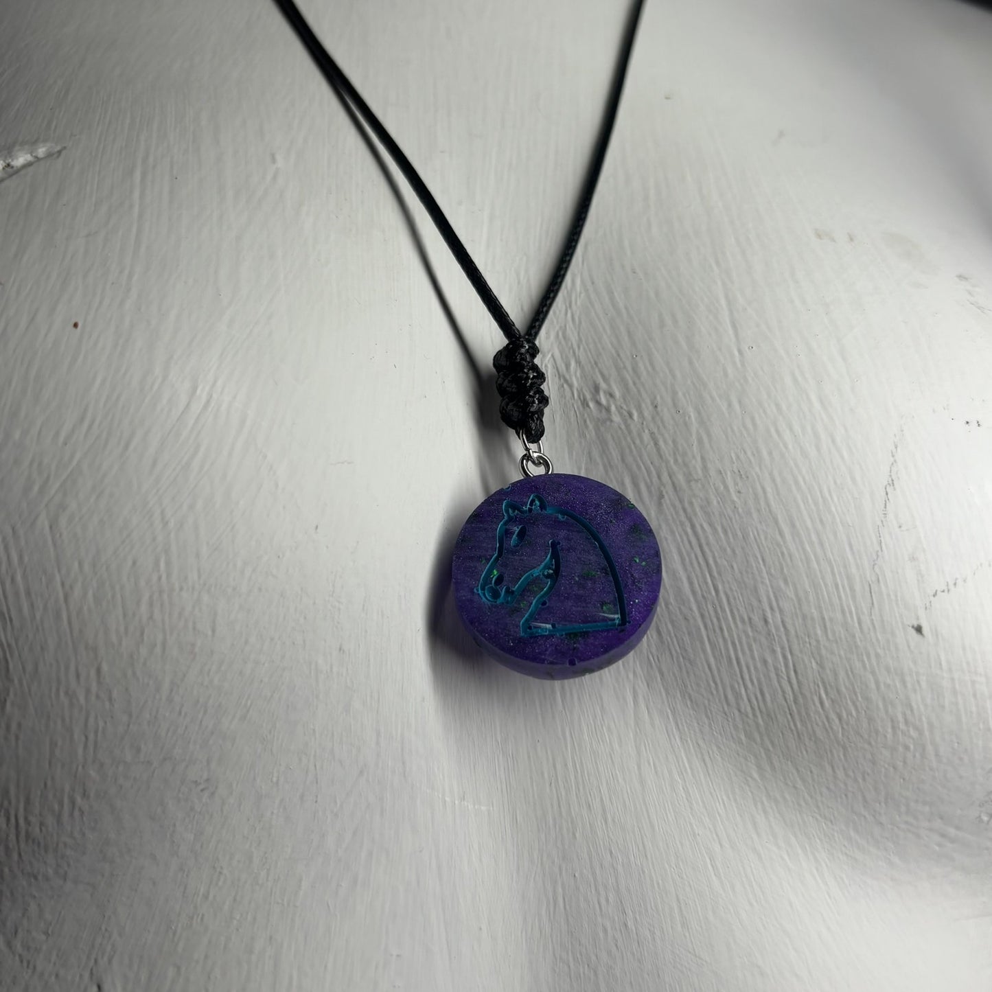 Purple Space Knight - Handmade Resin Chess Necklace