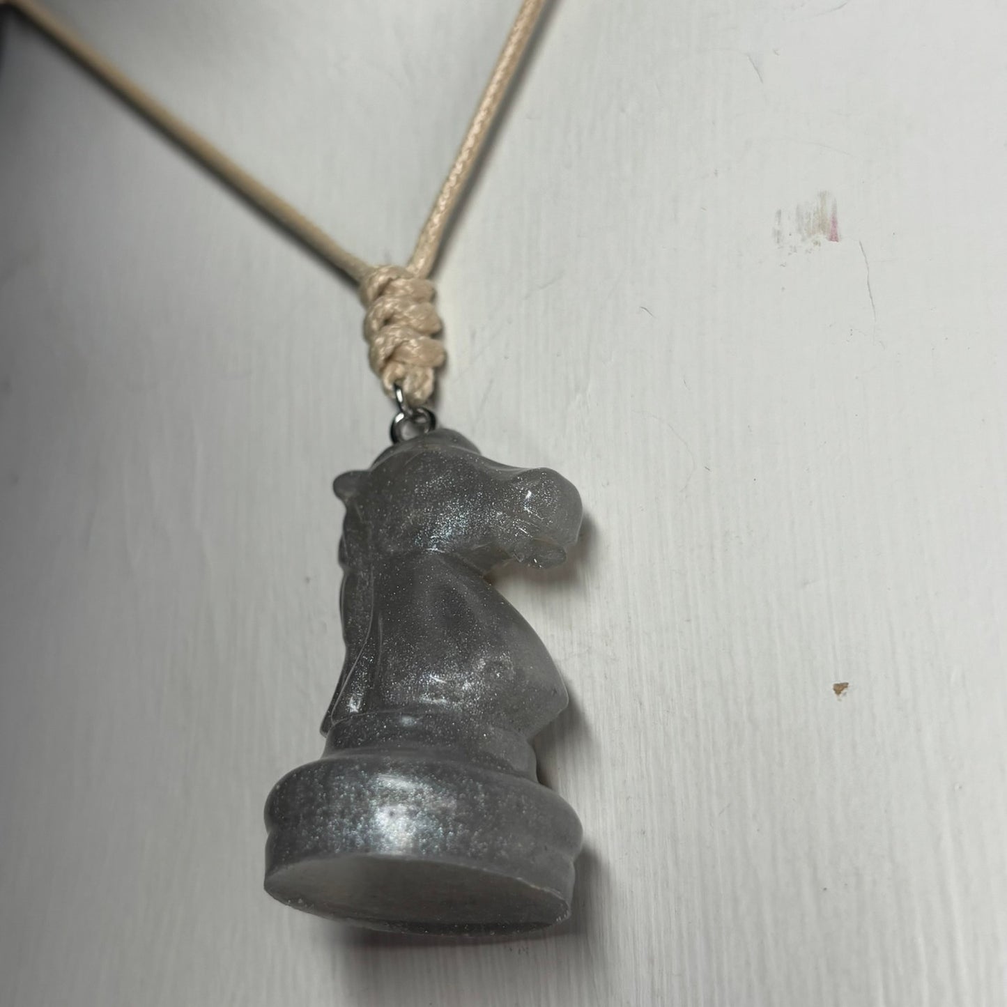 Silver Gray Knight - Handmade Resin Chess Necklace