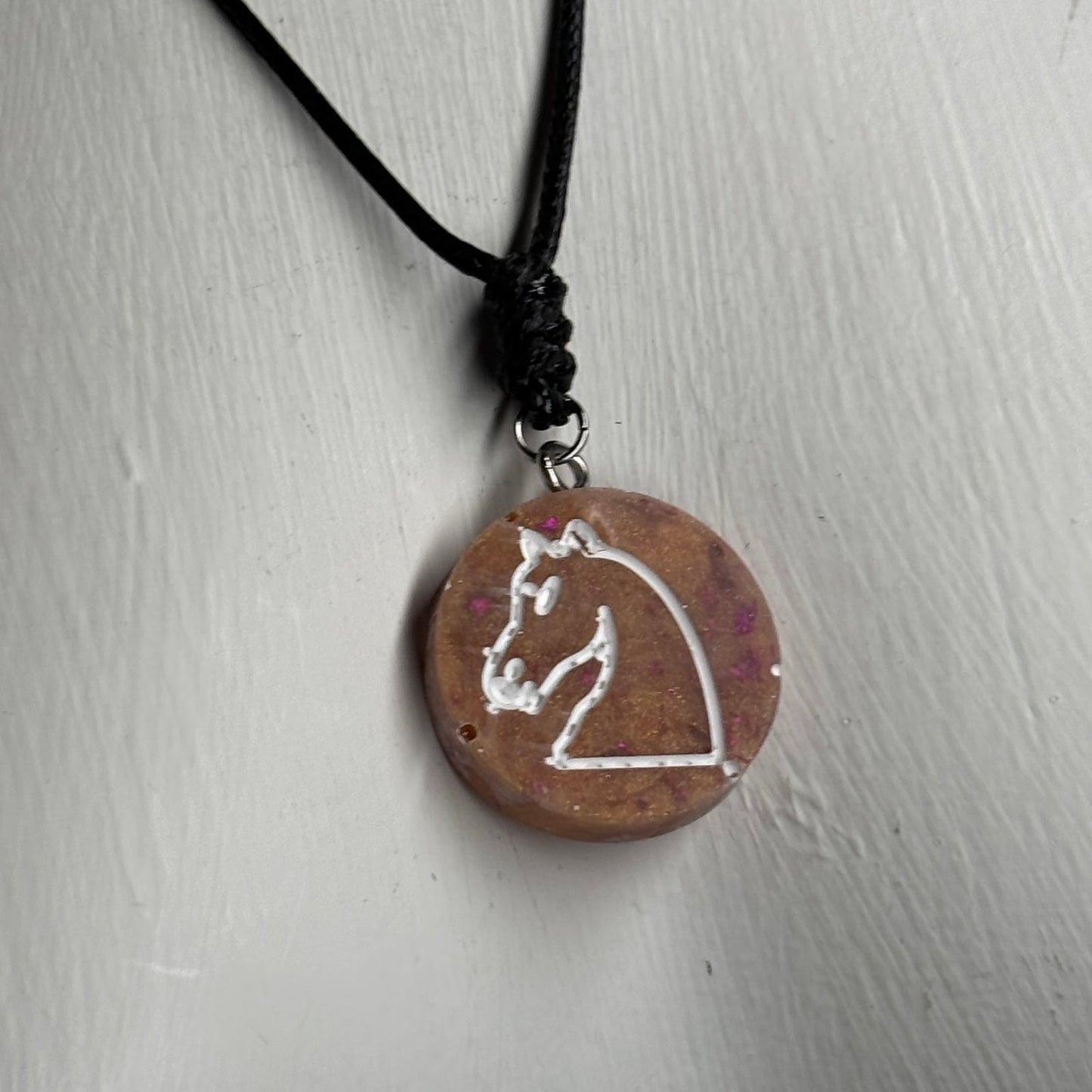 Crystal Peach Knight - Handmade Resin Chess Necklace