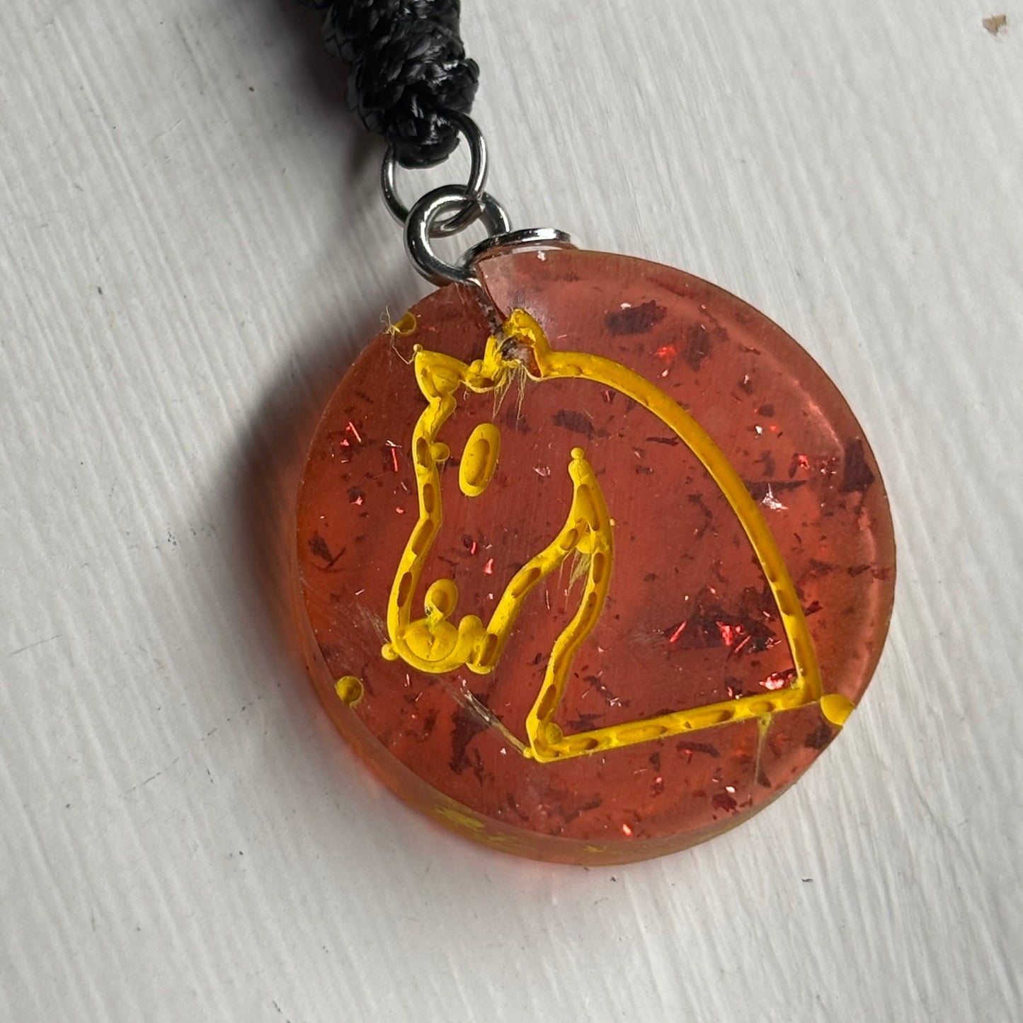 Sparkle Red Knight - Handmade Resin Chess Necklace