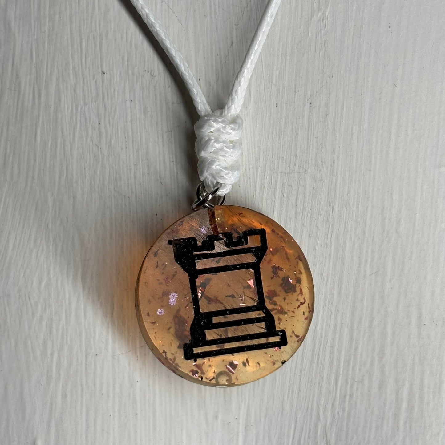 Fire Crystal Rook - Handmade Resin Chess Necklace