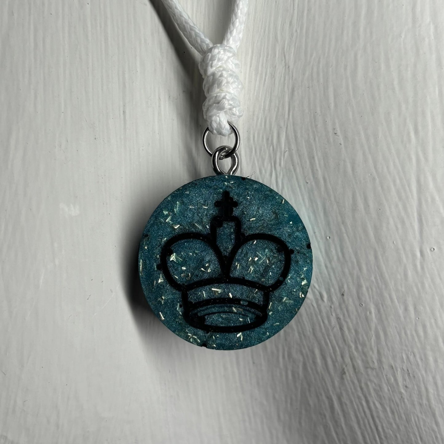 Majestic Blue King - Handmade Resin Chess Necklace