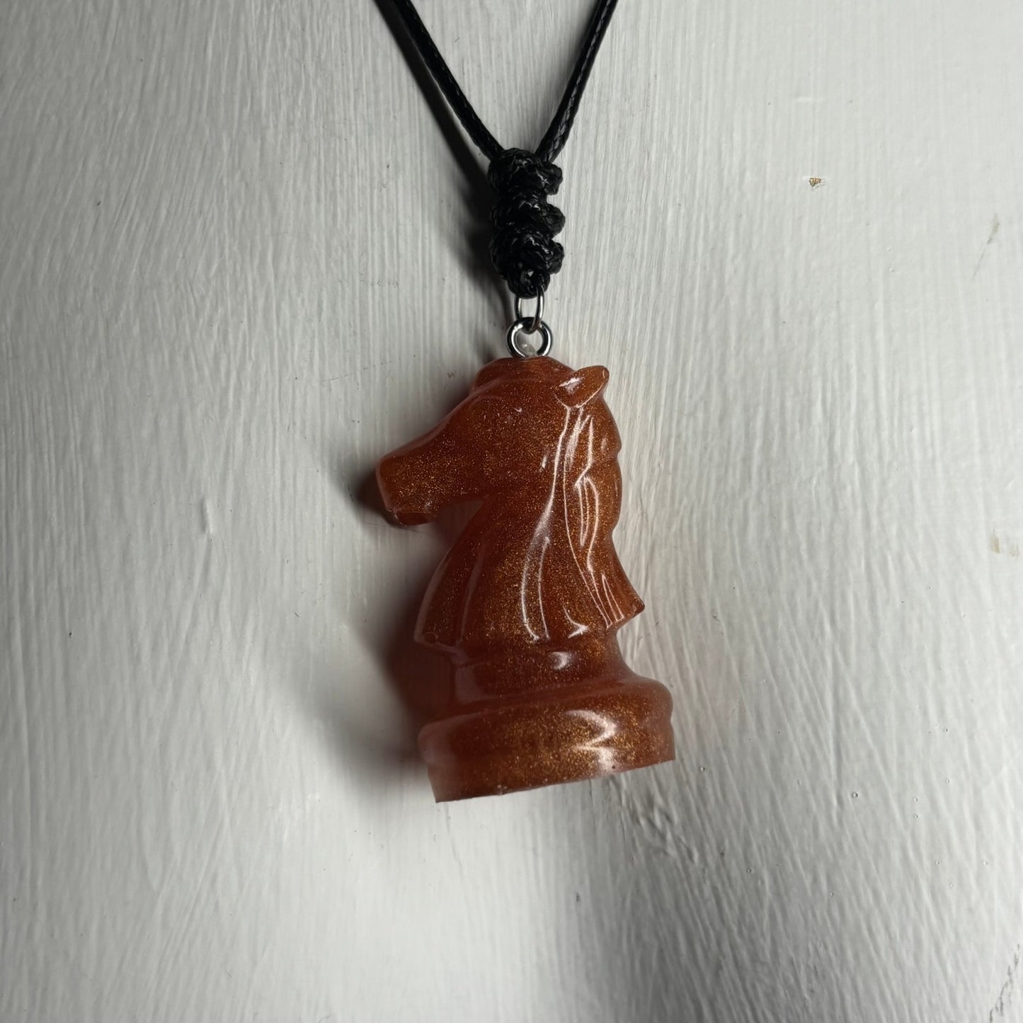 Amber Orange Knight - Handmade Resin Chess Necklace