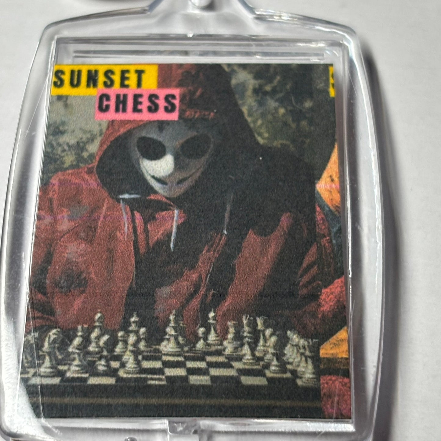 Hooded Mask Man - Sunset Chess Photo Keychain