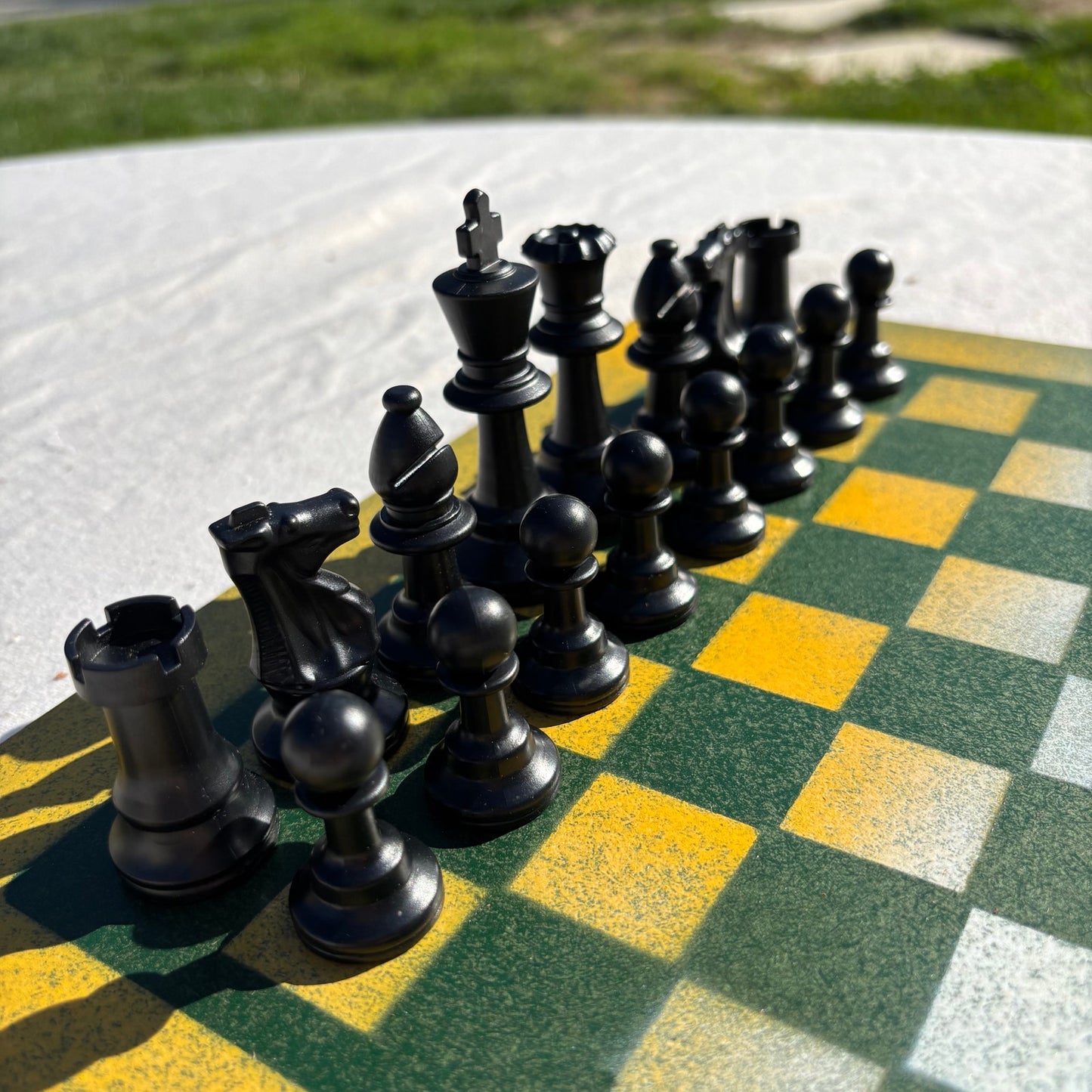 Green & Yellow - Painted Chess Set