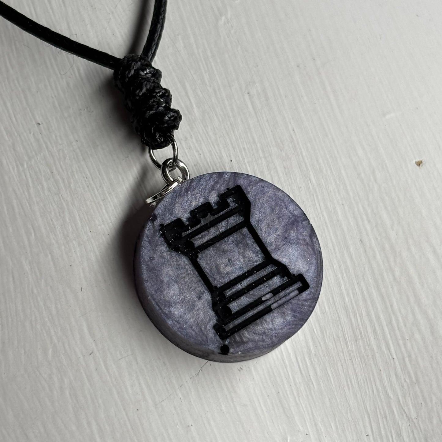 Dark Purple Rook - Handmade Resin Chess Necklace