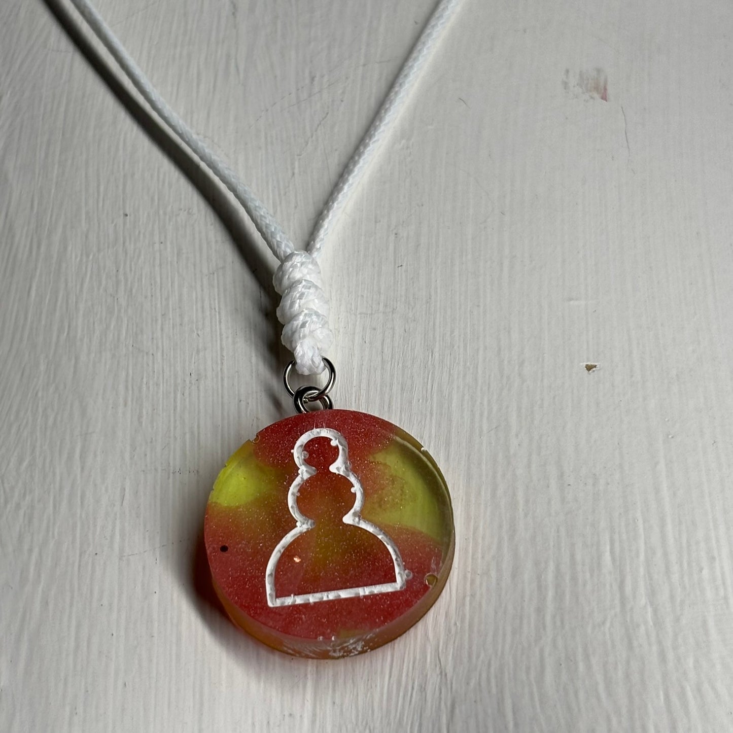 Lime Green Red Enmeshment - Handmade Resin Chess Necklace