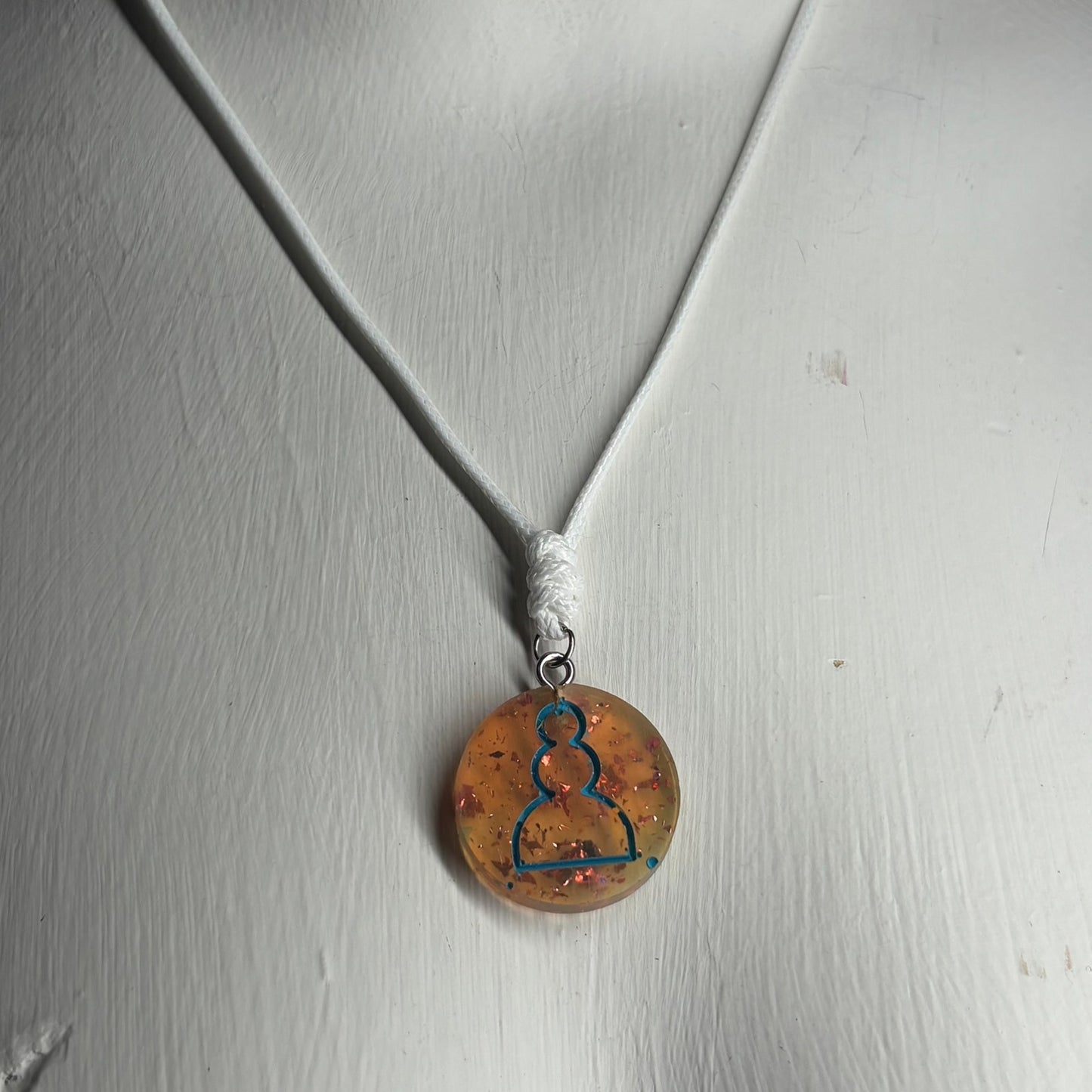 Amber Blue Pawn - Handmade Resin Chess Necklace