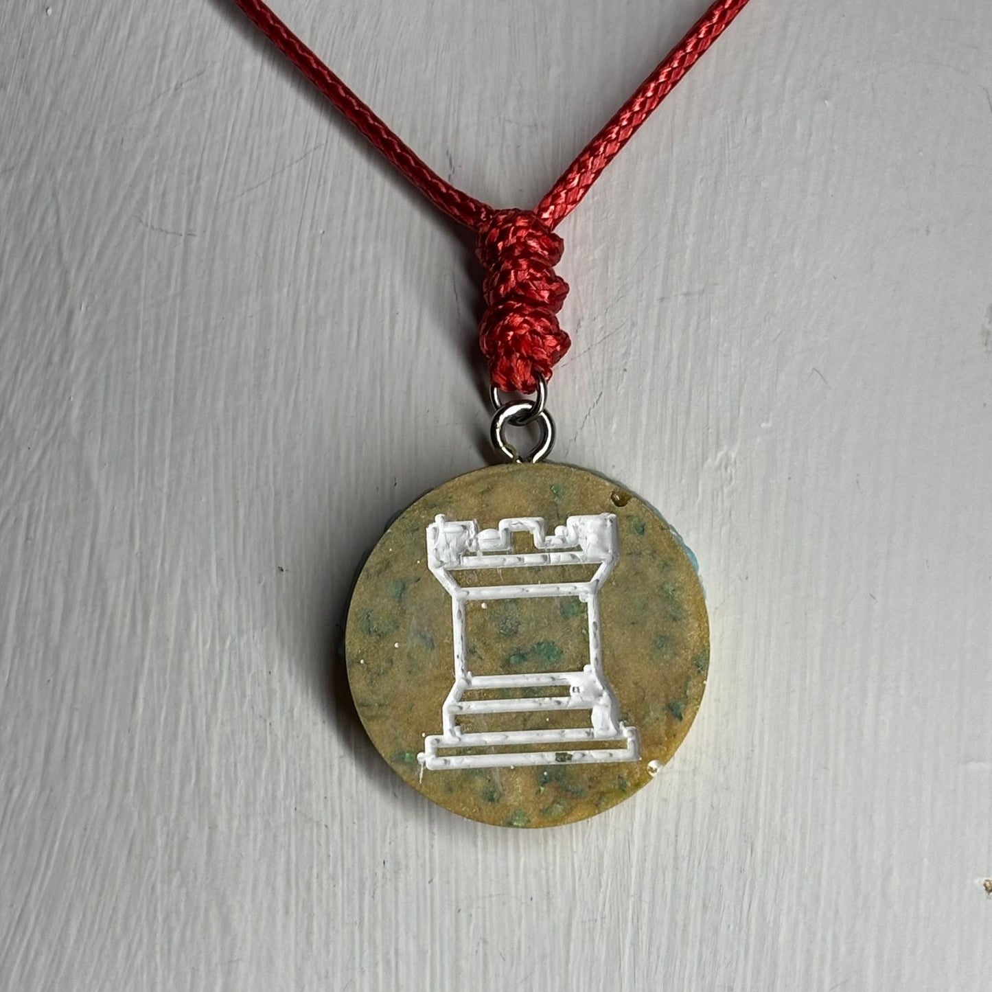 Grassy Yellow Rook - Handmade Resin Chess Necklace