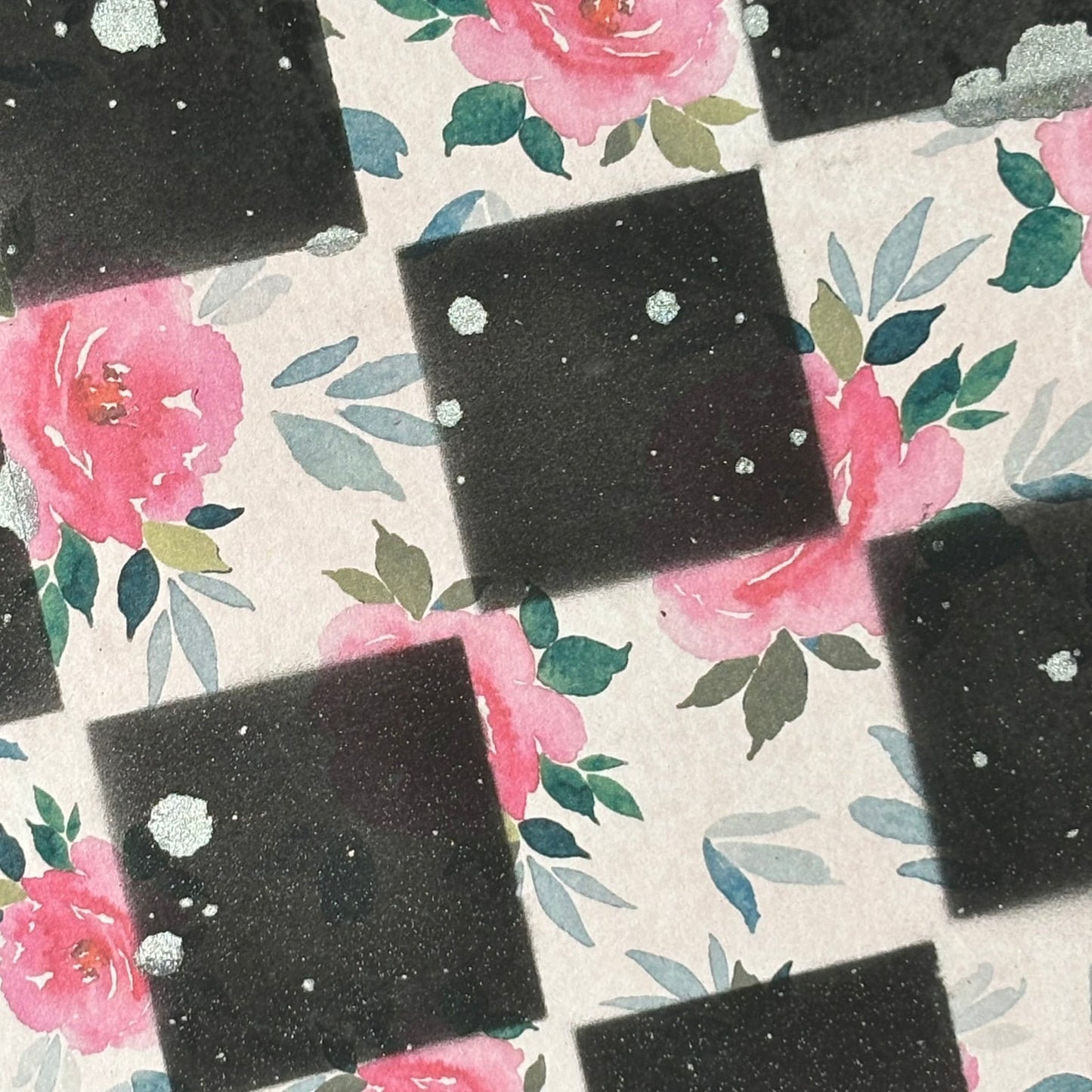 Pink Flowers - Scrapbook Chess Board