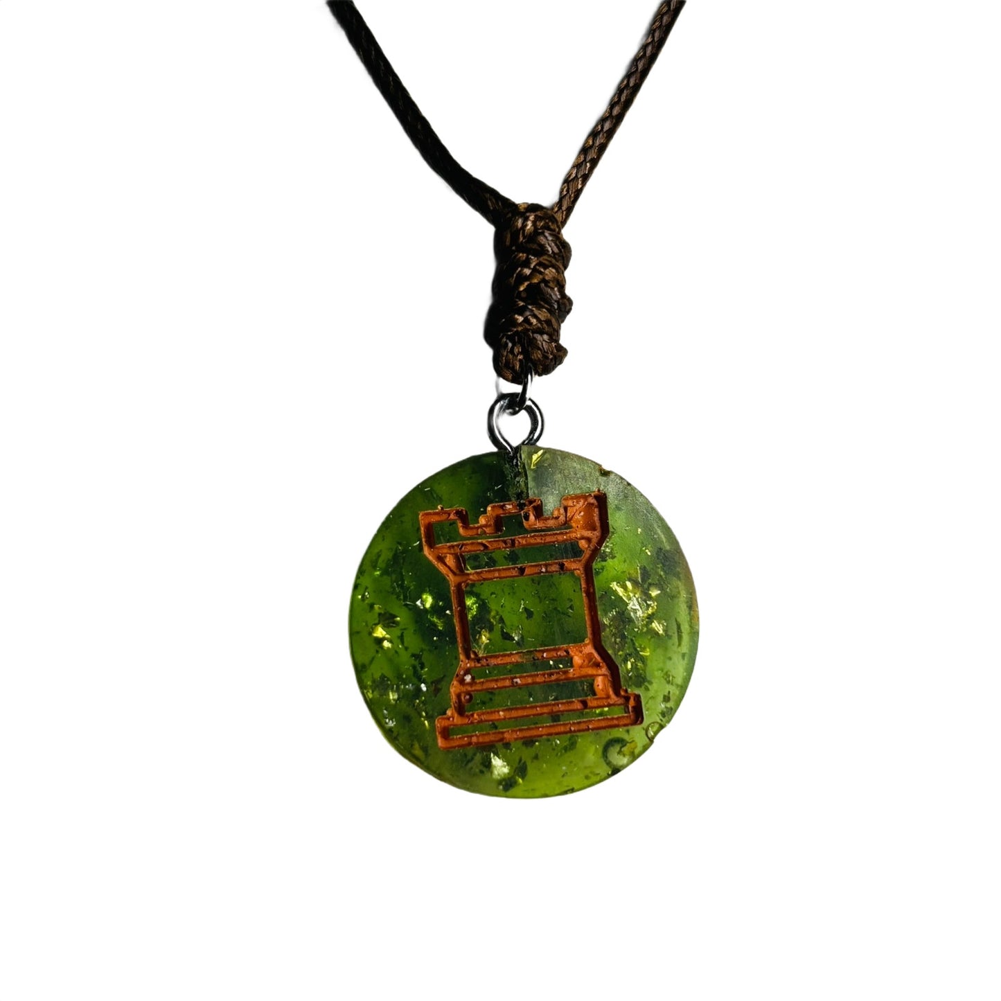 Vintage Green Rook - Handmade Resin Chess Necklace
