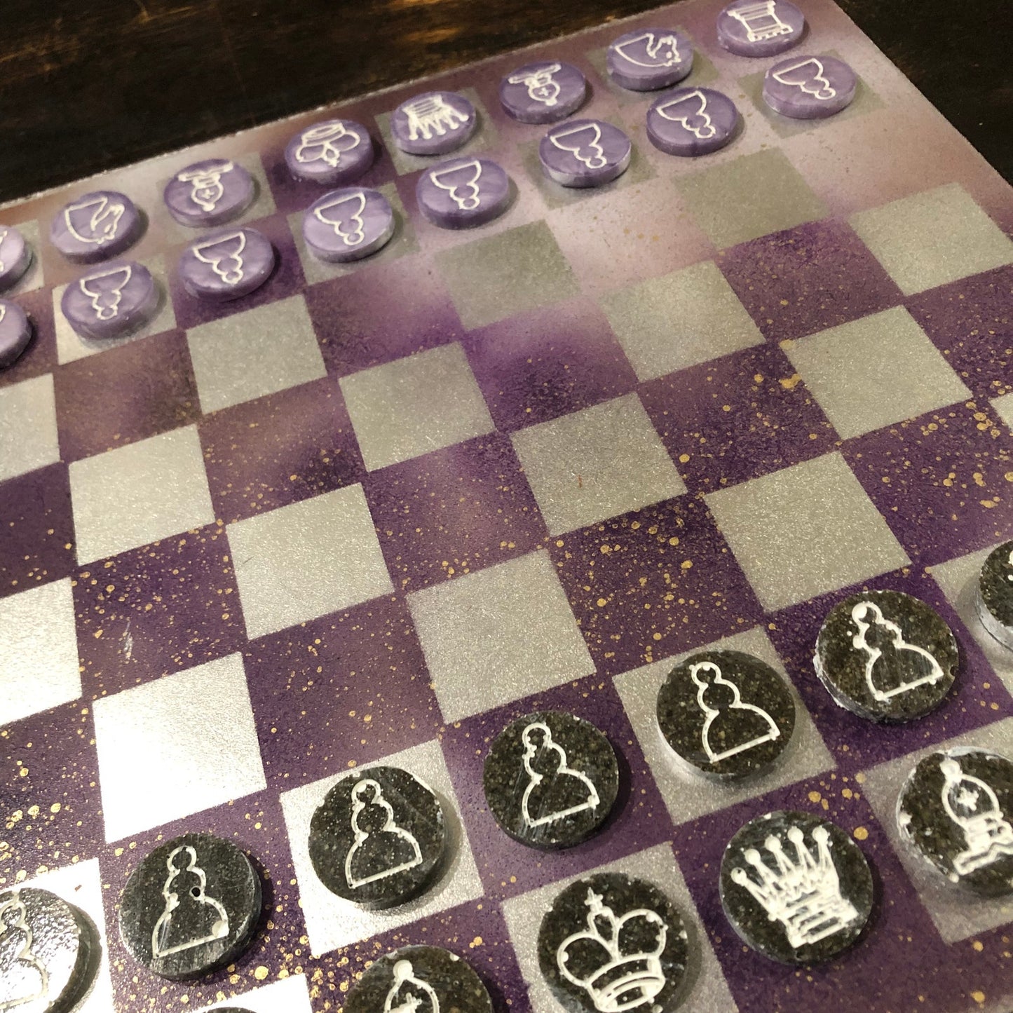 Purple Chrome Space- Painted Chess Set