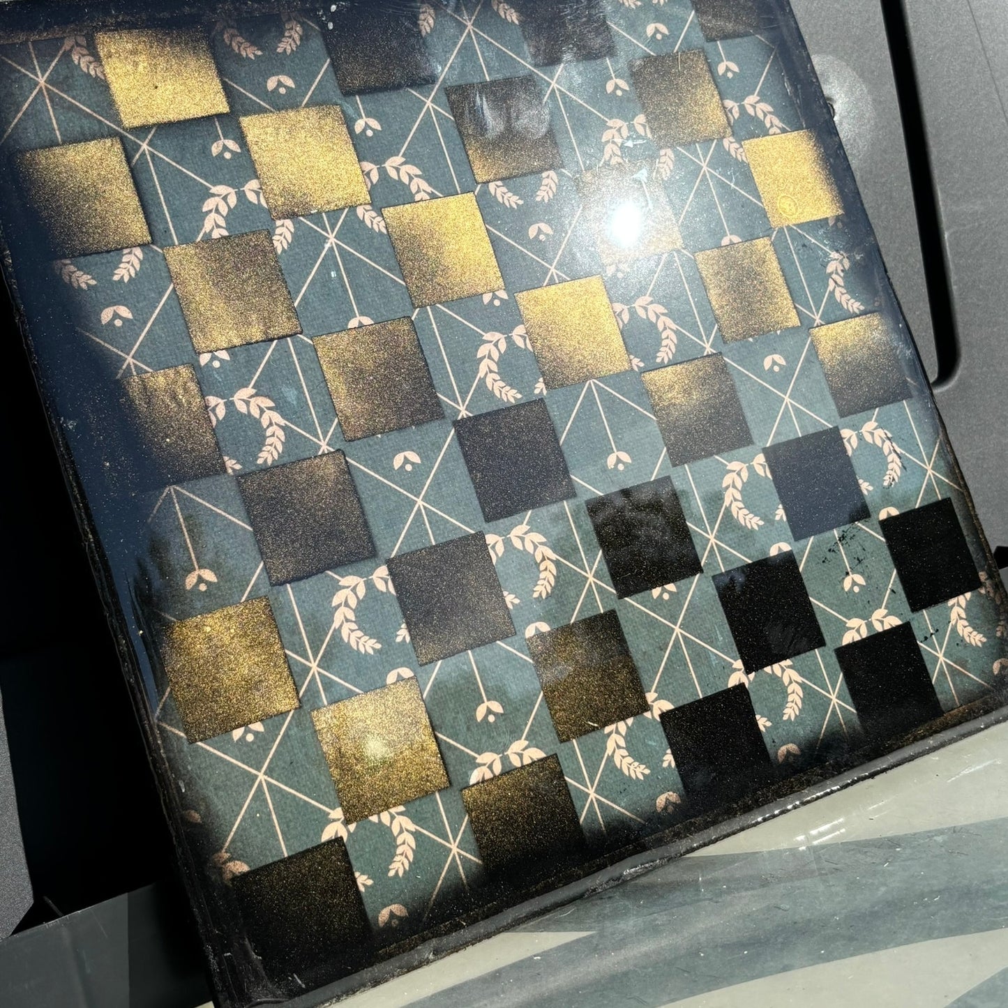 Blue Vintage Pattern - Resin Coated Chess Board