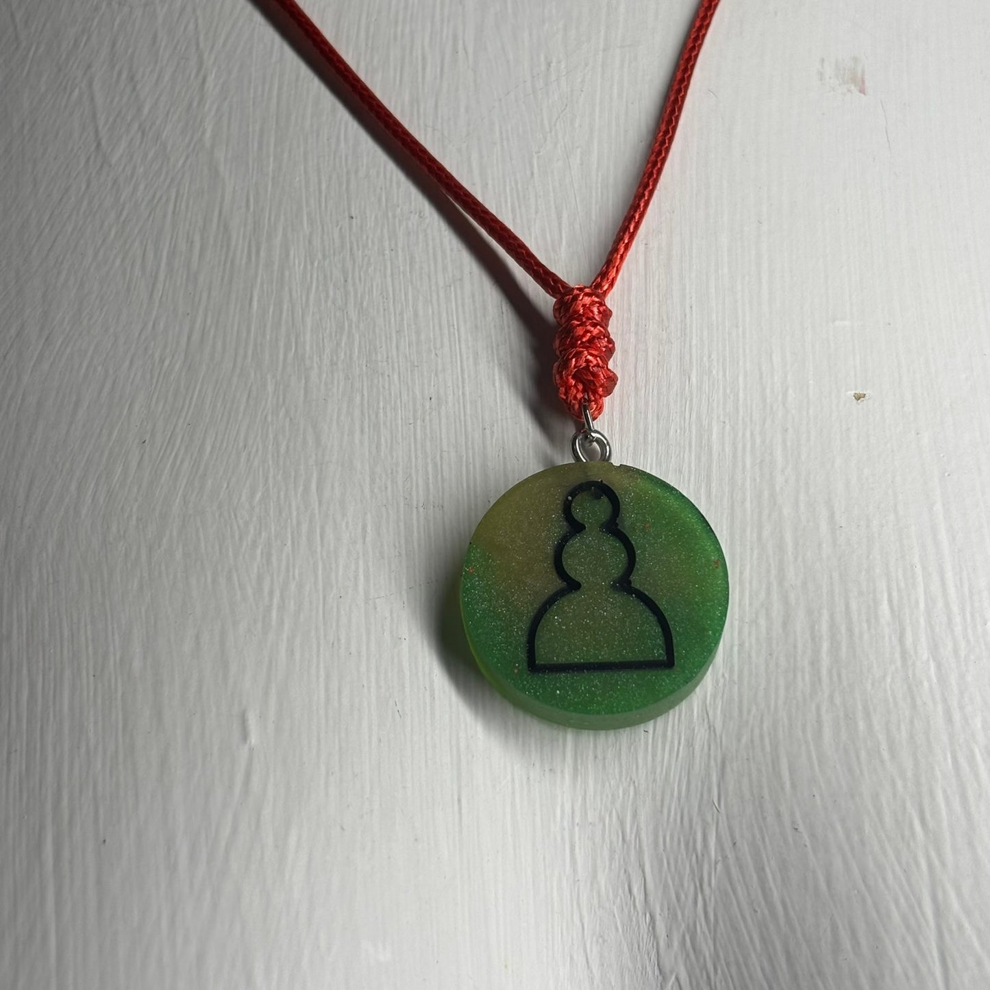 Green & Red Pawn - Handmade Resin Chess Necklace