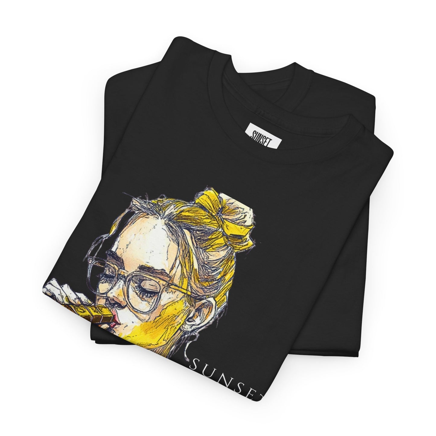 Yellow Woman Playing Chess - Black Edition - Unisex Heavy Cotton Tee